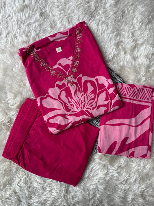 Premium Cotton Kurti Pant Dupatta Set