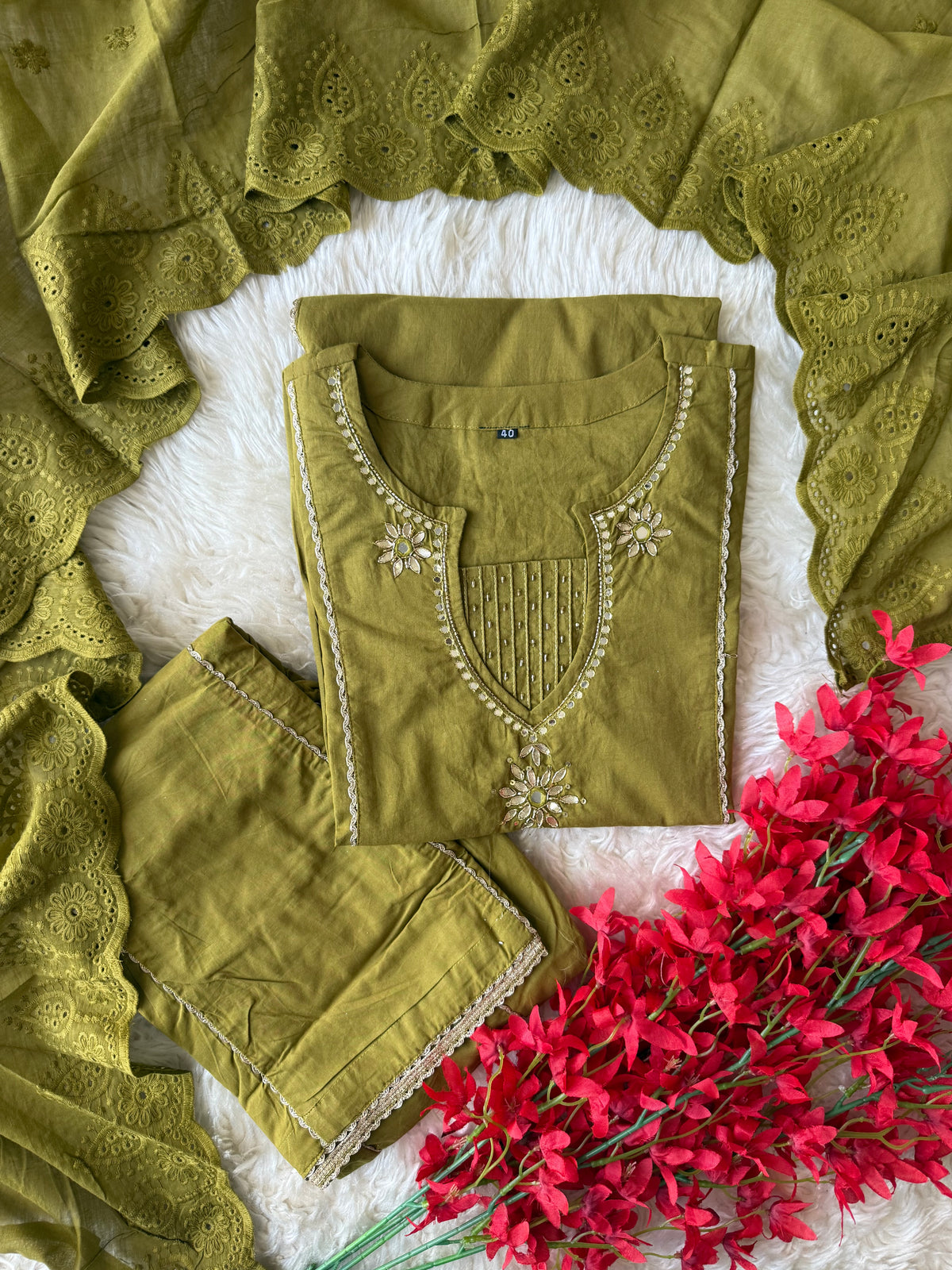 Premium Cotton Kurti Plazo Dupatta Set