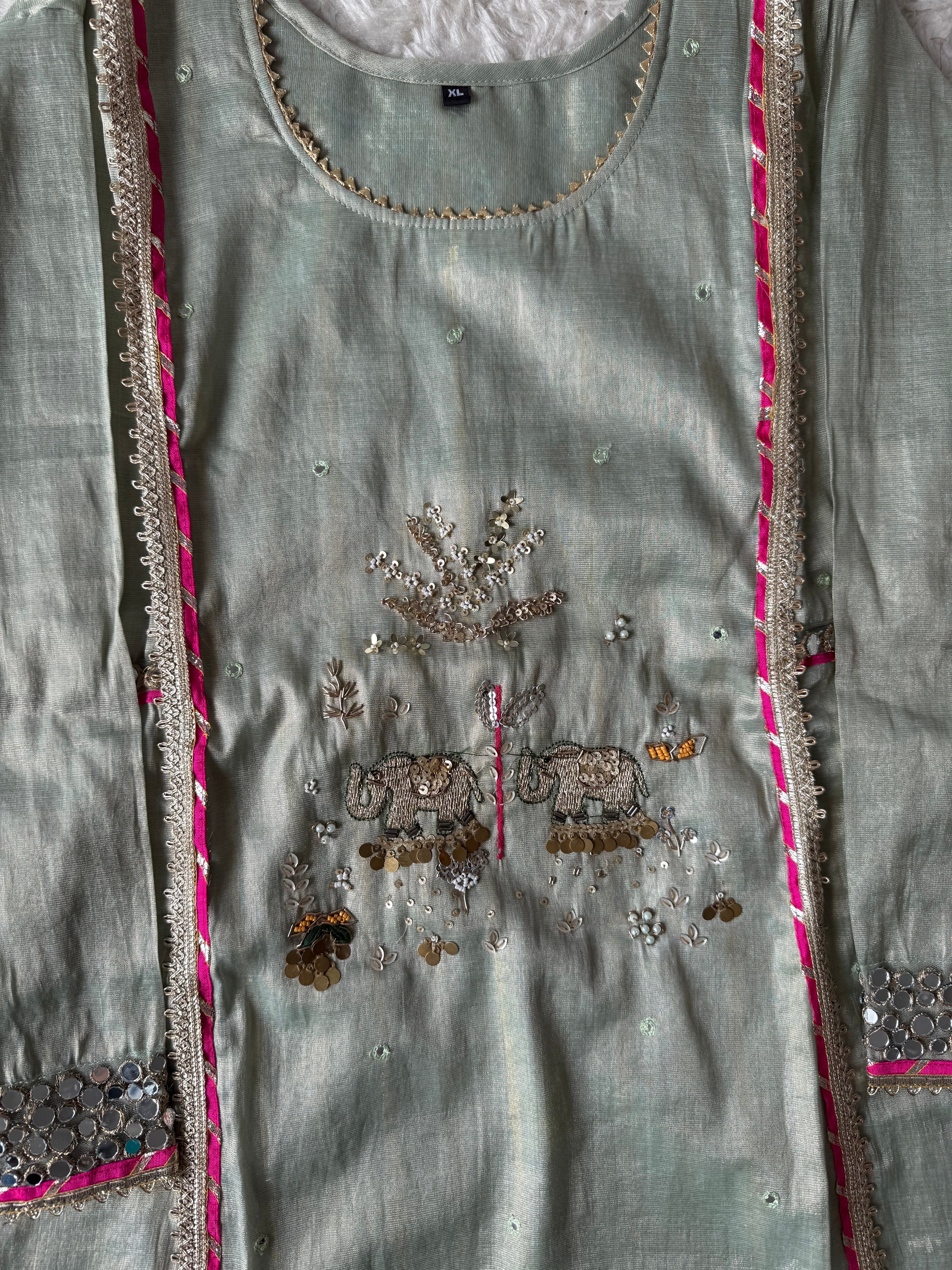 Tissue Shimmer Kurti Pant Dupatta Set