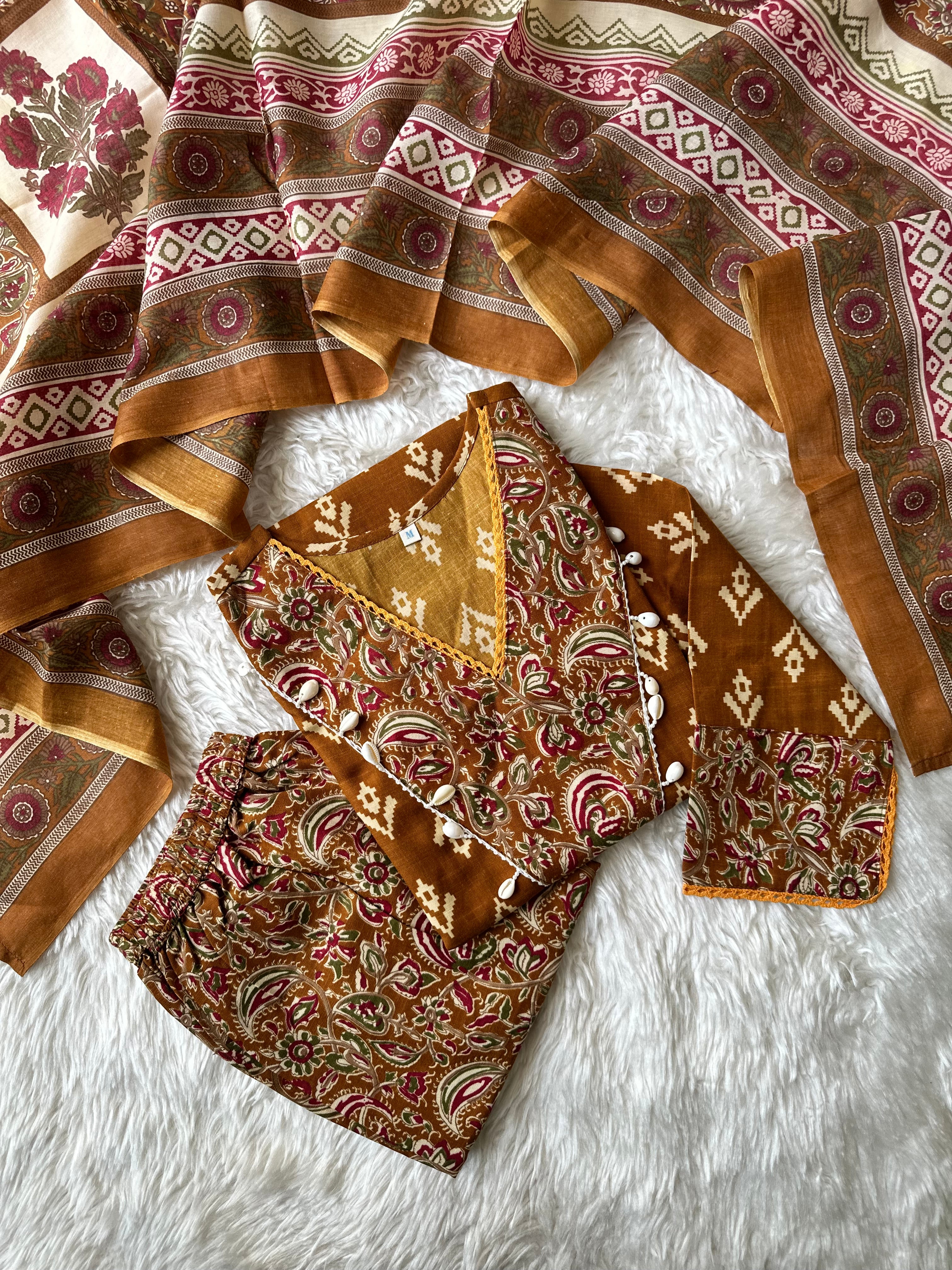 Spun Cotton Kurti Pant Dupatta Set