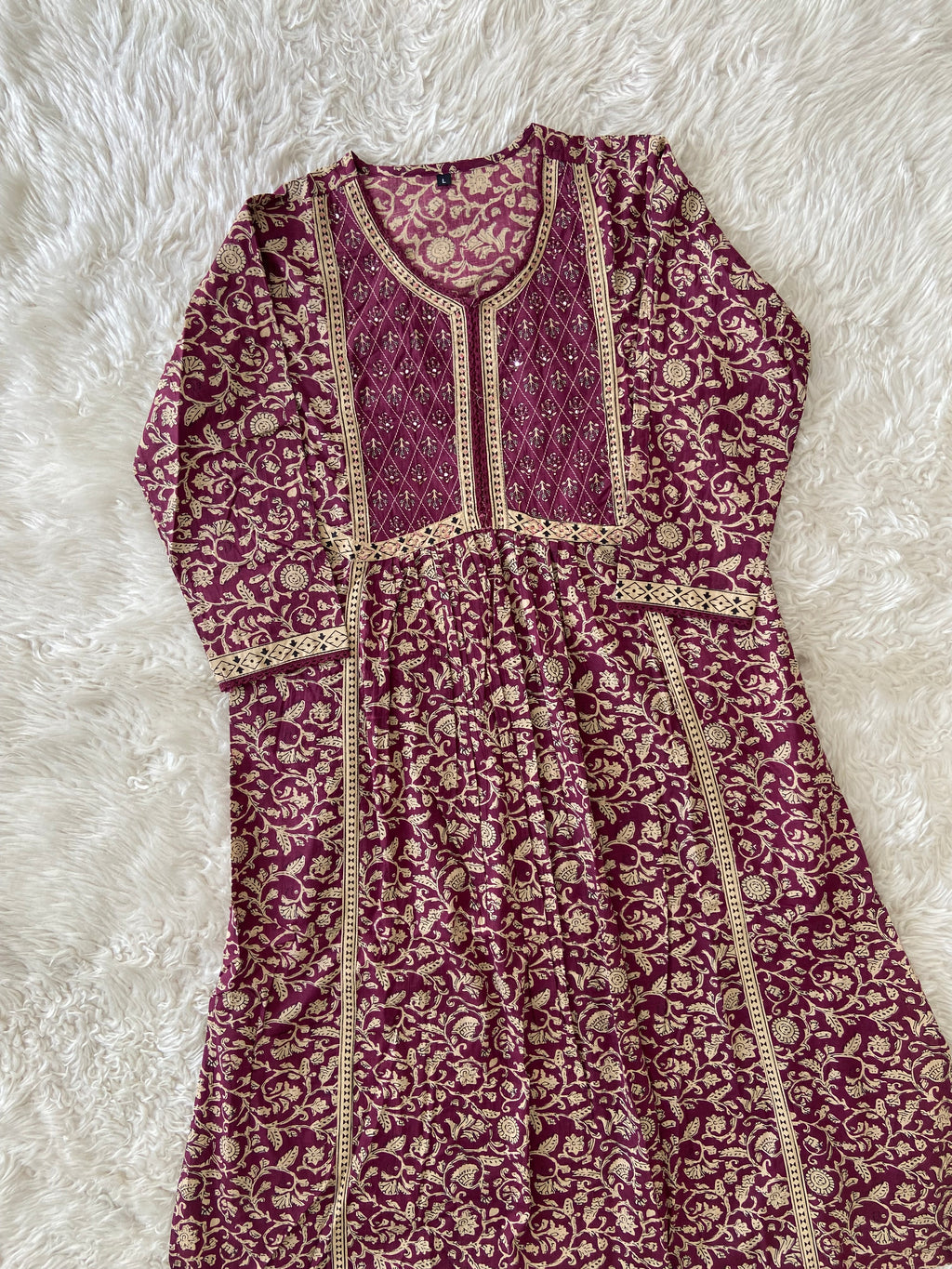 Jaipuri Print A-Line Kurti Pant Dupatta Set