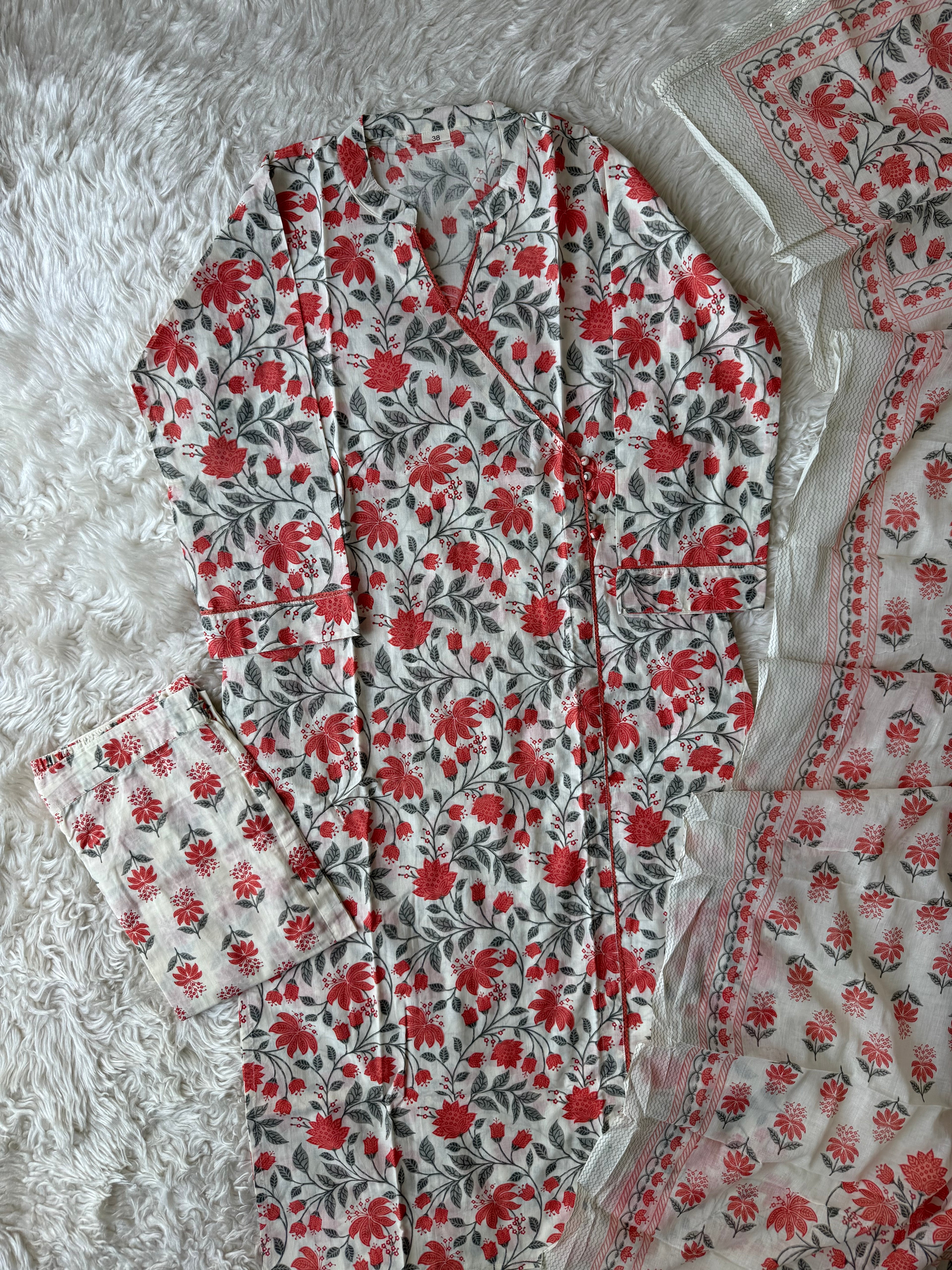 Pure Cotton Kurti Afghani Pant Dupatta Set