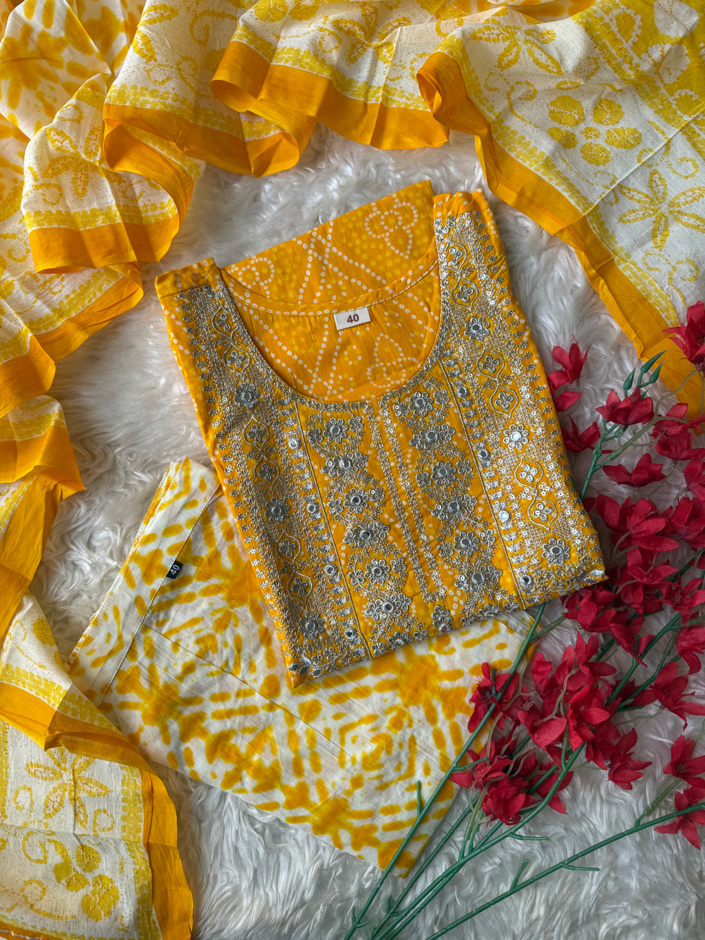 Pure Cotton Kurti Pant Dupatta Set