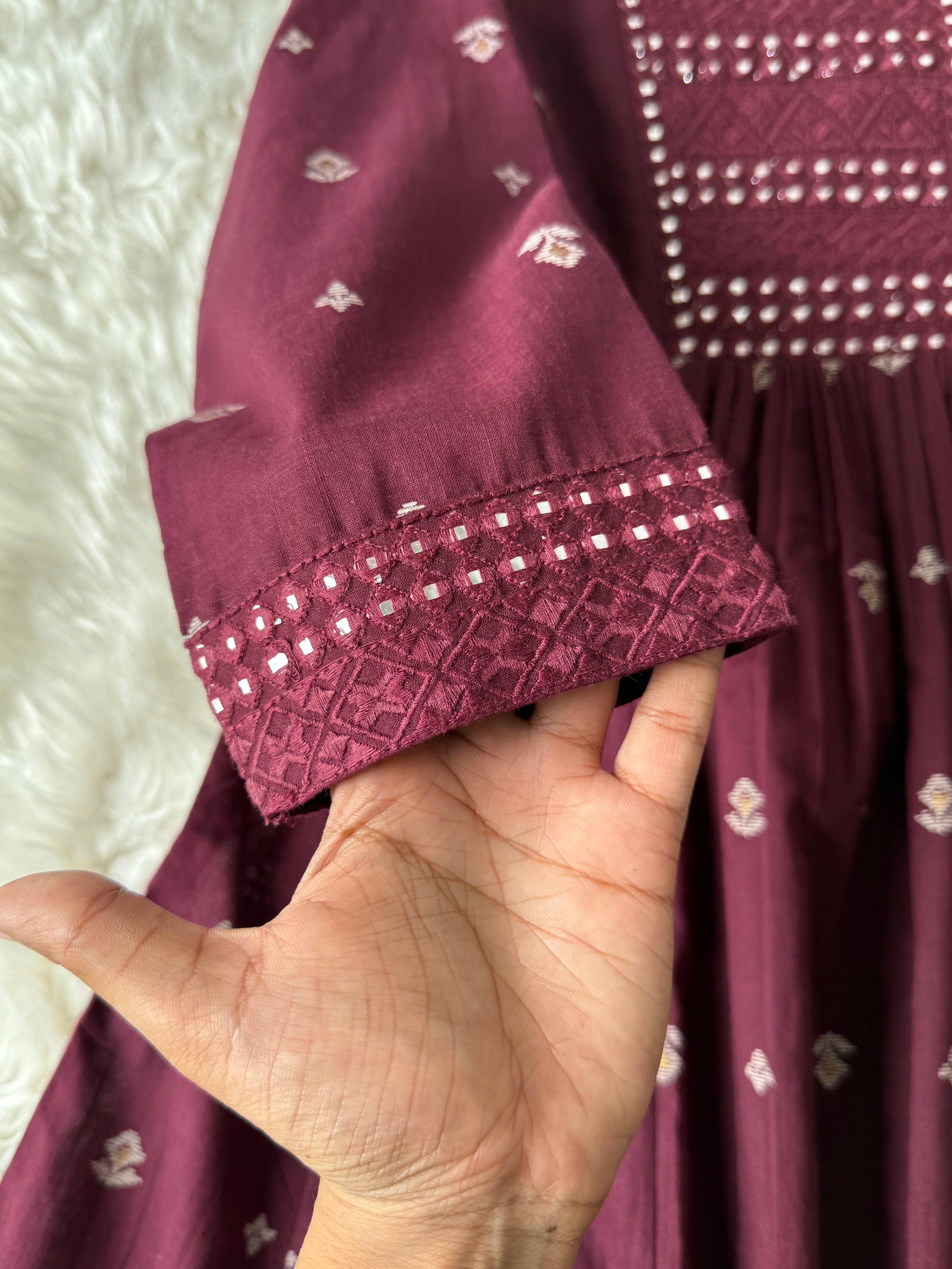 Premium Cotton ANARKALI Kurti Pant Dupatta Set