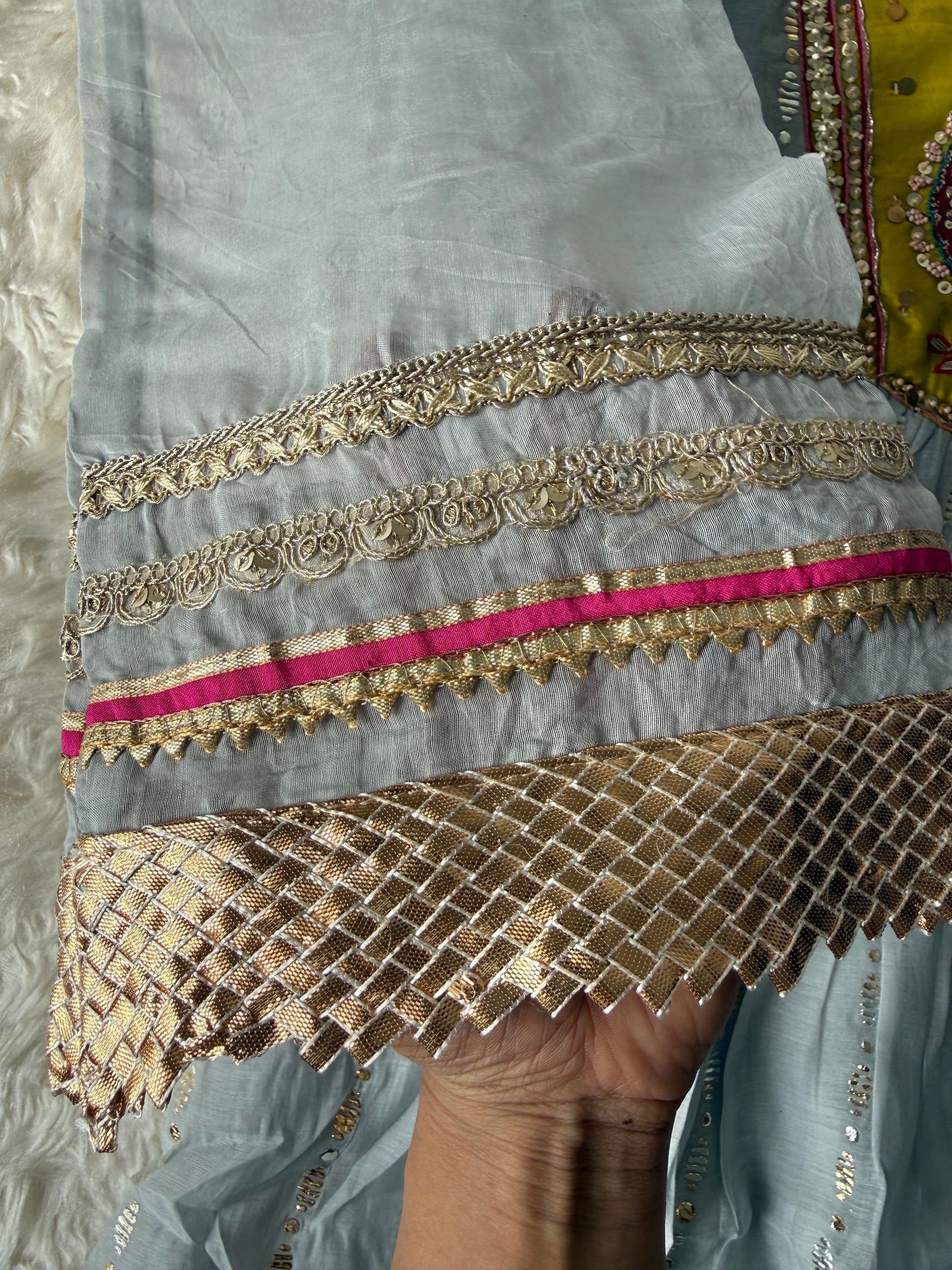 Mul Chanderi Kurti Pant Dupatta Set