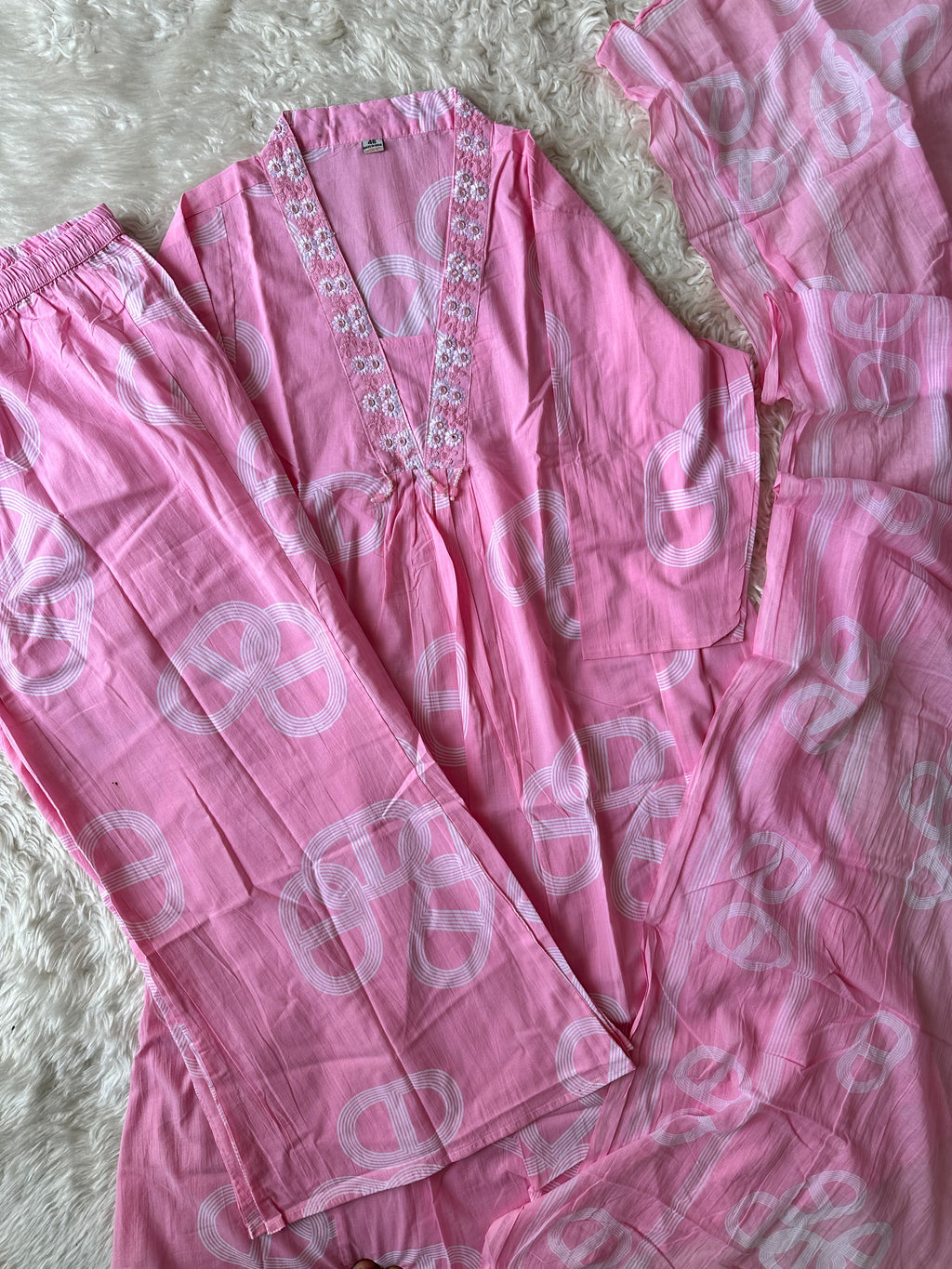 Mul Cotton FLARE Kurti Plazo Dupatta Set