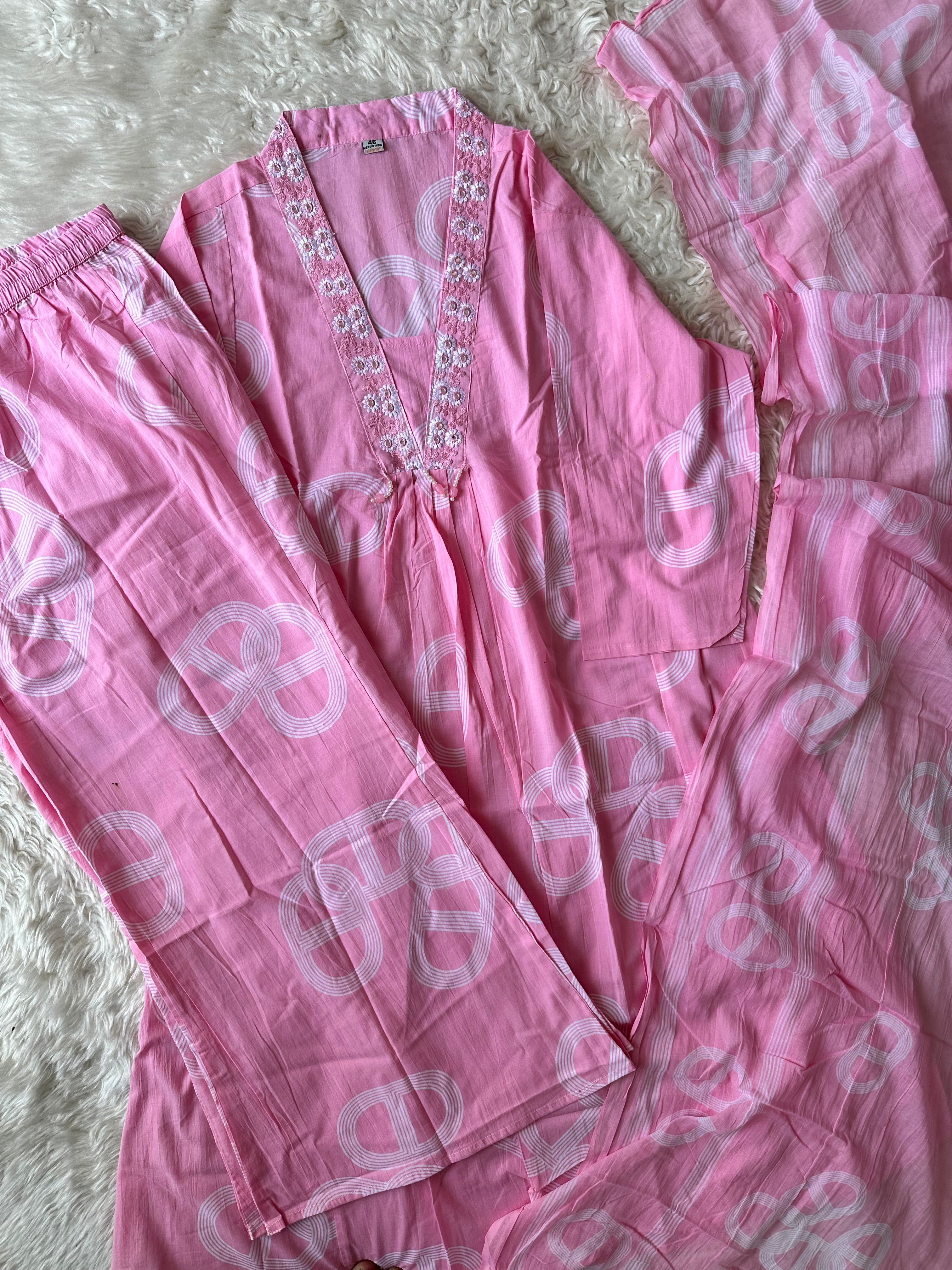 Mul Cotton FLARE Kurti Plazo Dupatta Set