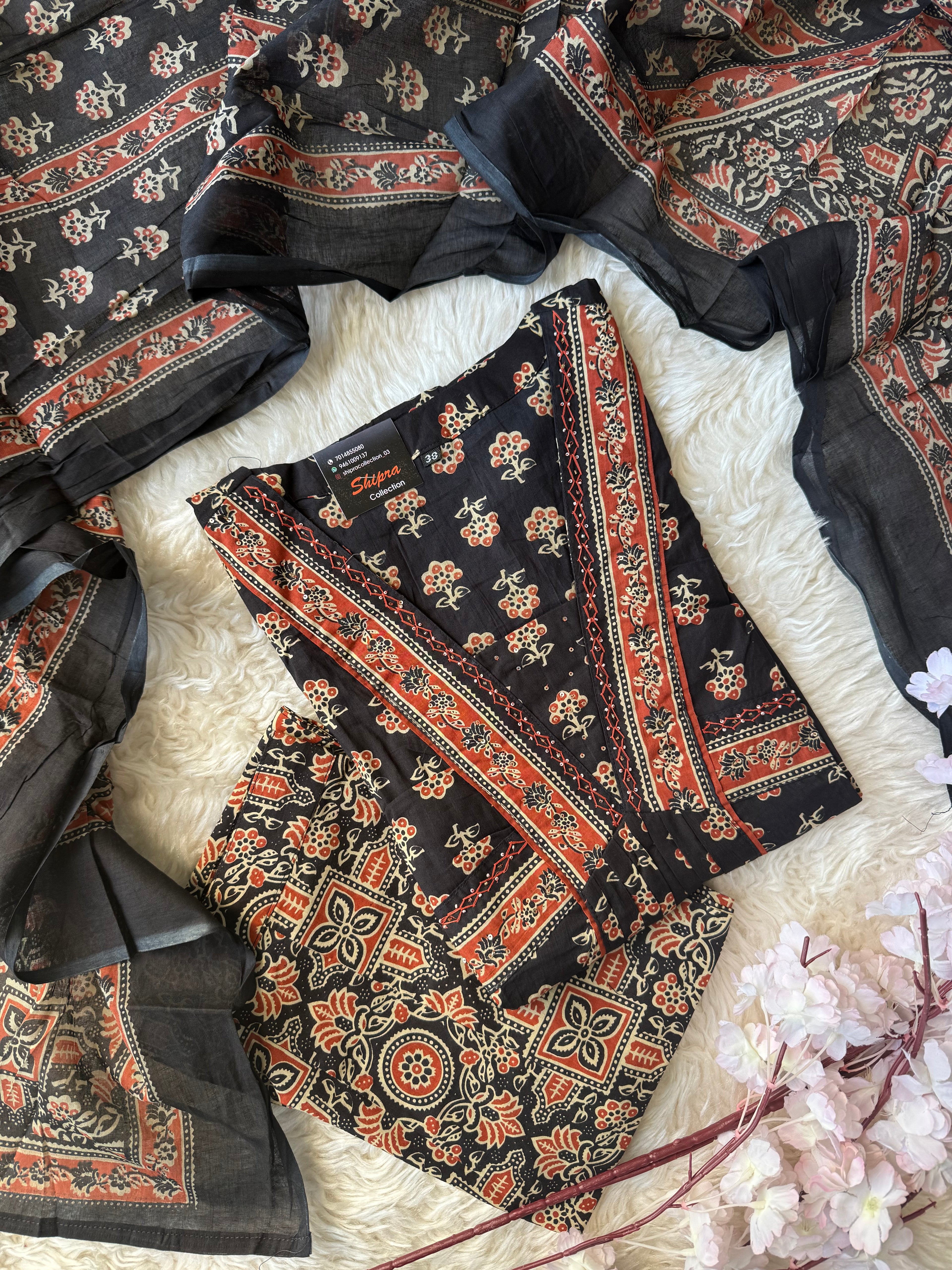 Premium Cotton Aline Kurti Plazo Dupatta Set