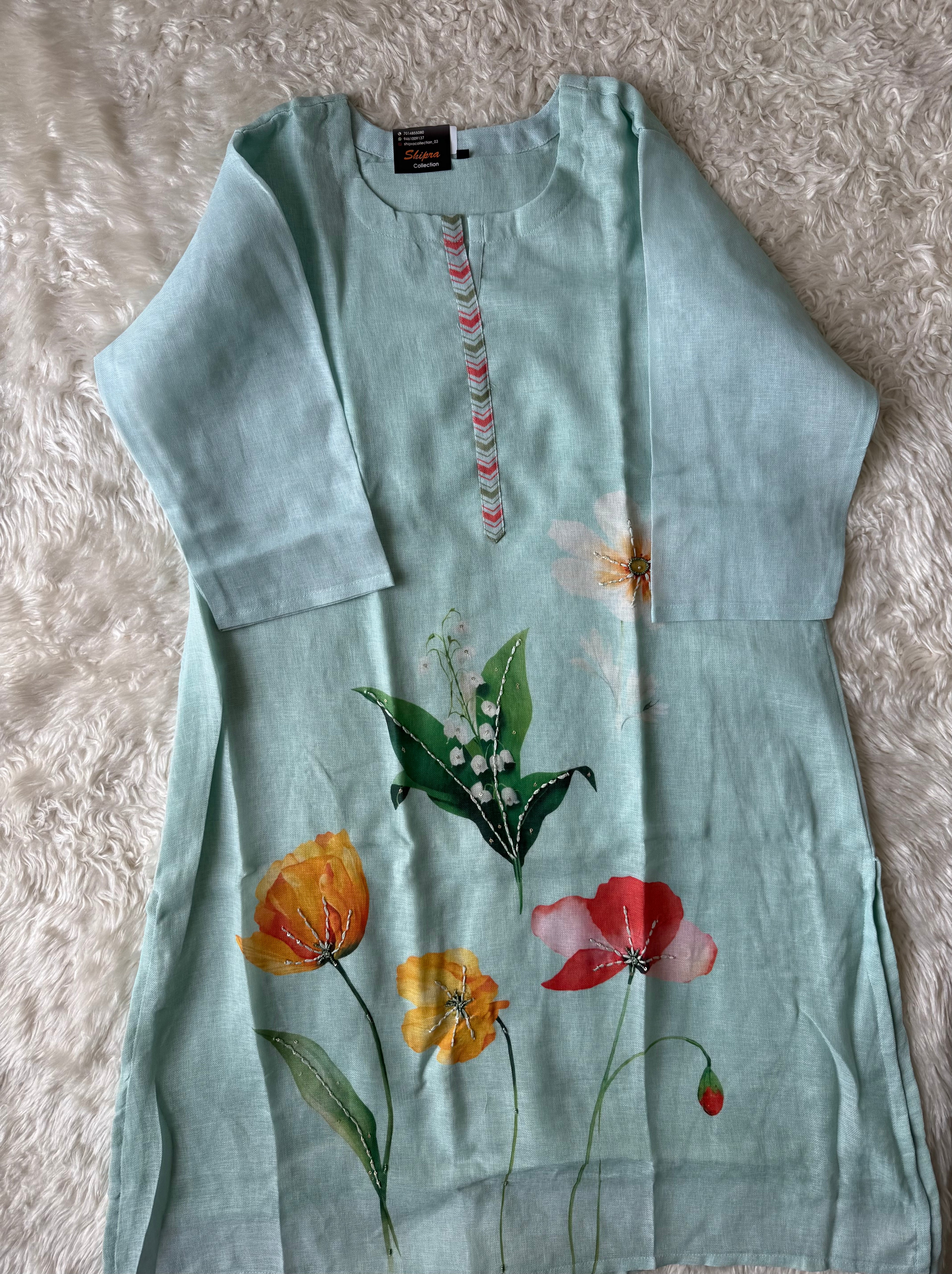 “Plus Size” Linen Kurti Pant Dupatta Set