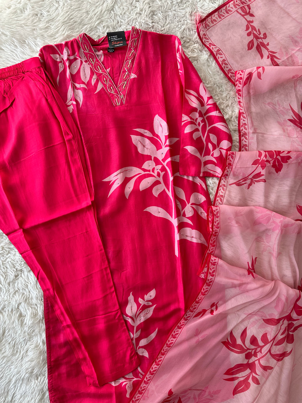 Russian Silk Kurti Pant Dupatta Set