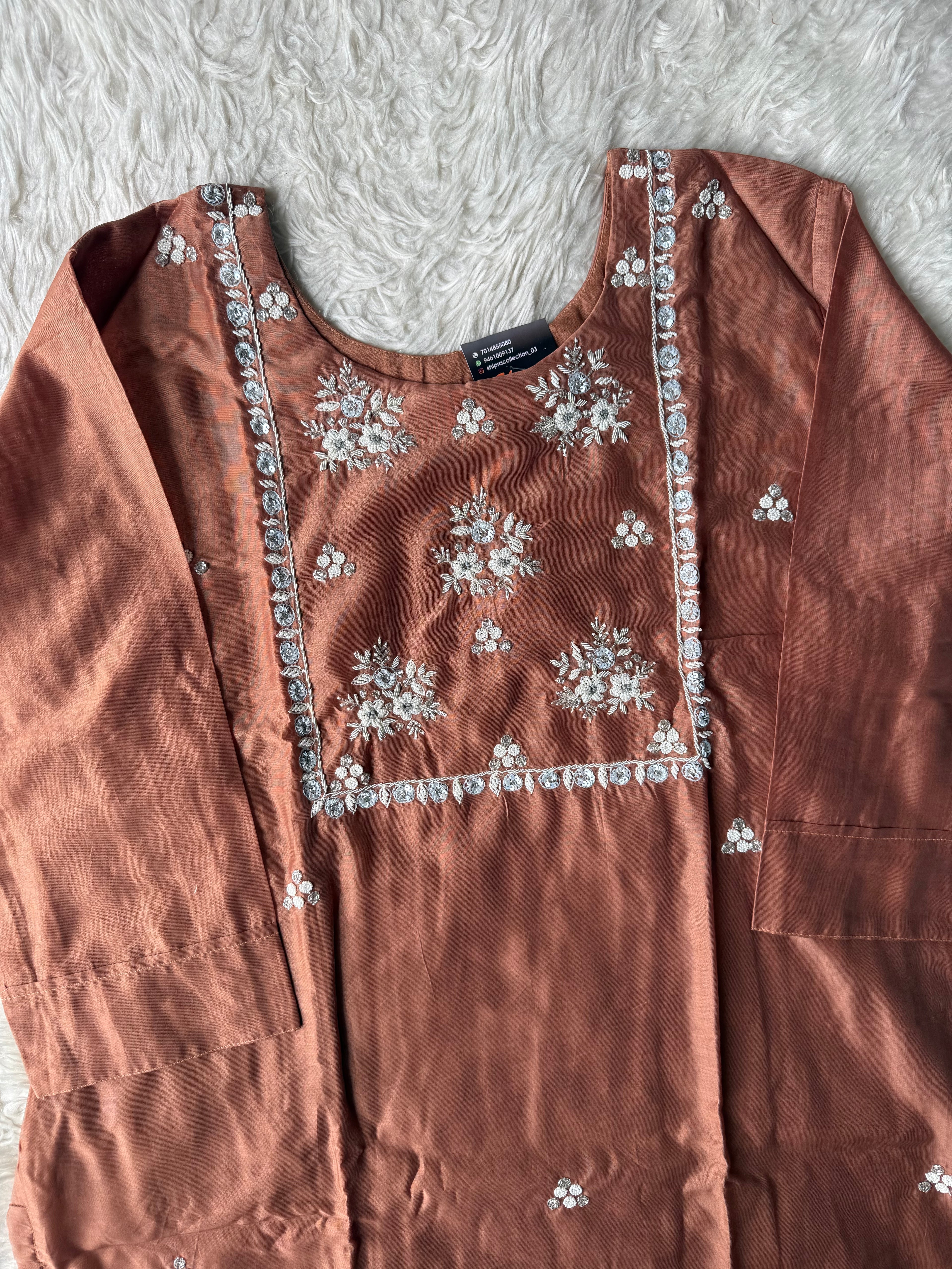 “Plus Size” Pure Chanderi Silk Kurti Pant Dupatta Set