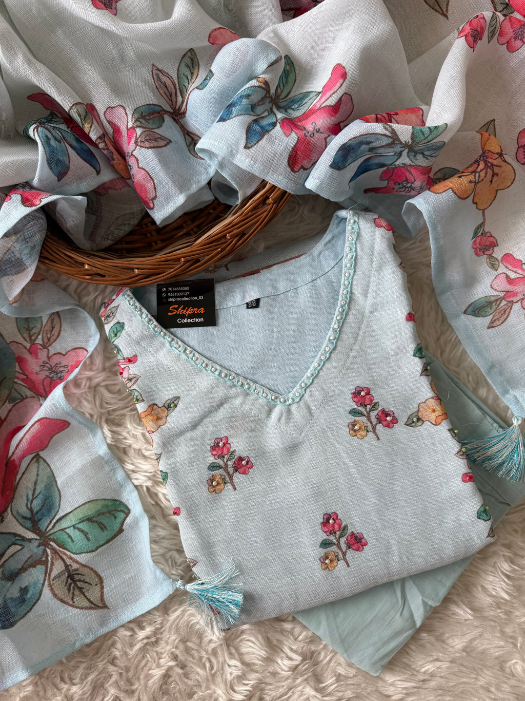 Linen Kurti Pant Dupatta Set
