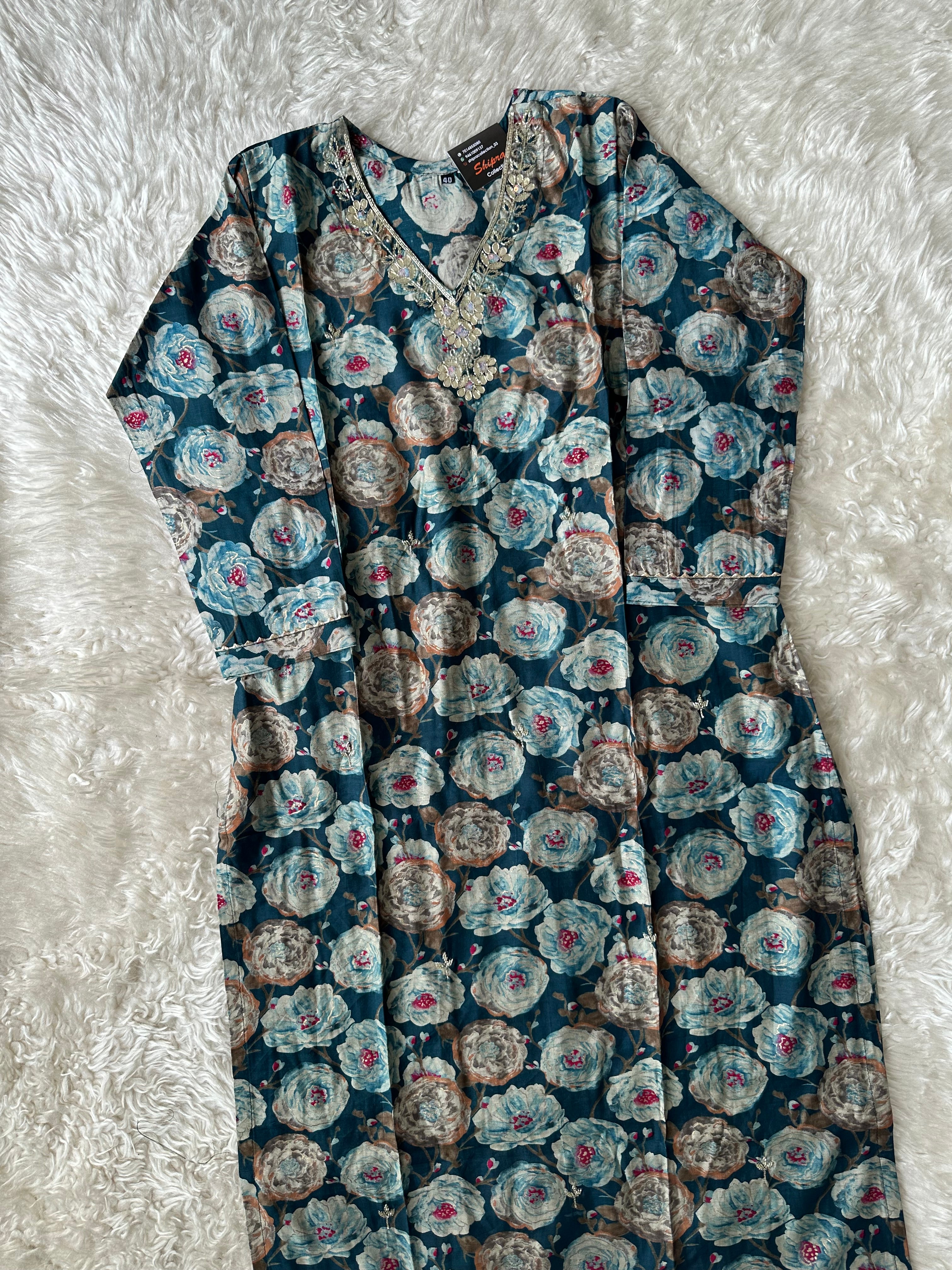 Muslin Silk Kurti Pant Dupatta Set