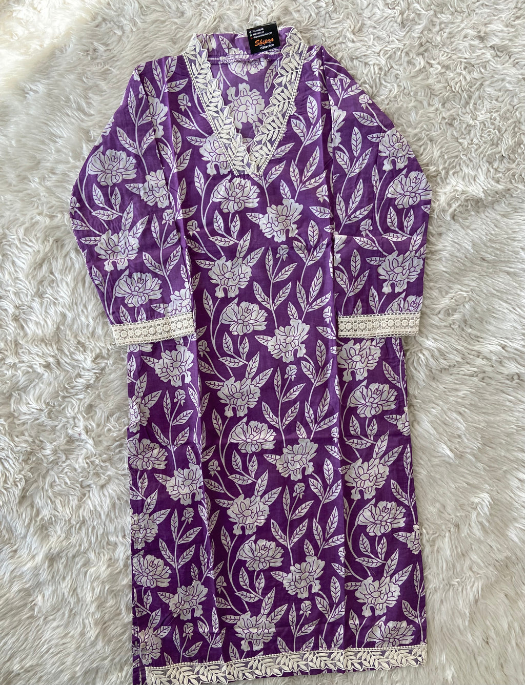 Lace Details Kurti Pant Dupatta Set