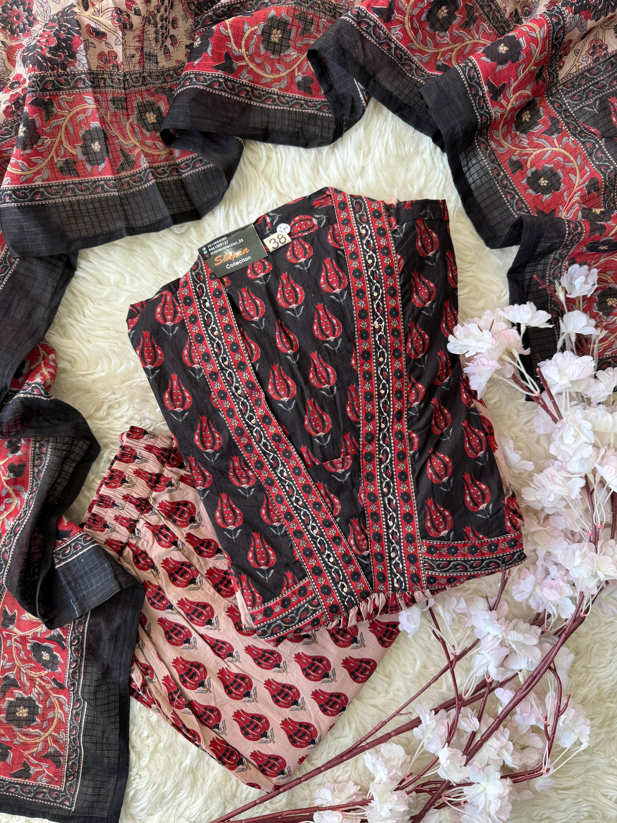 Premium Cotton Flare Kurti Pant Dupatta Set