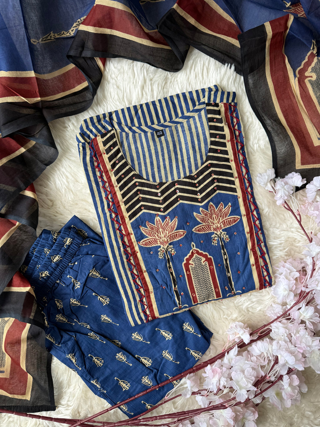 Pure Cotton Kurti Pant Dupatta Set