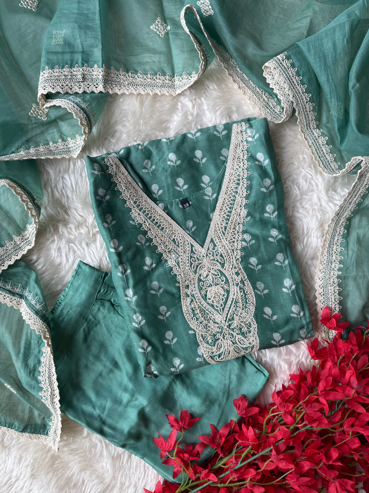 Pure Muslin Silk Kurti Pant Dupatta Set