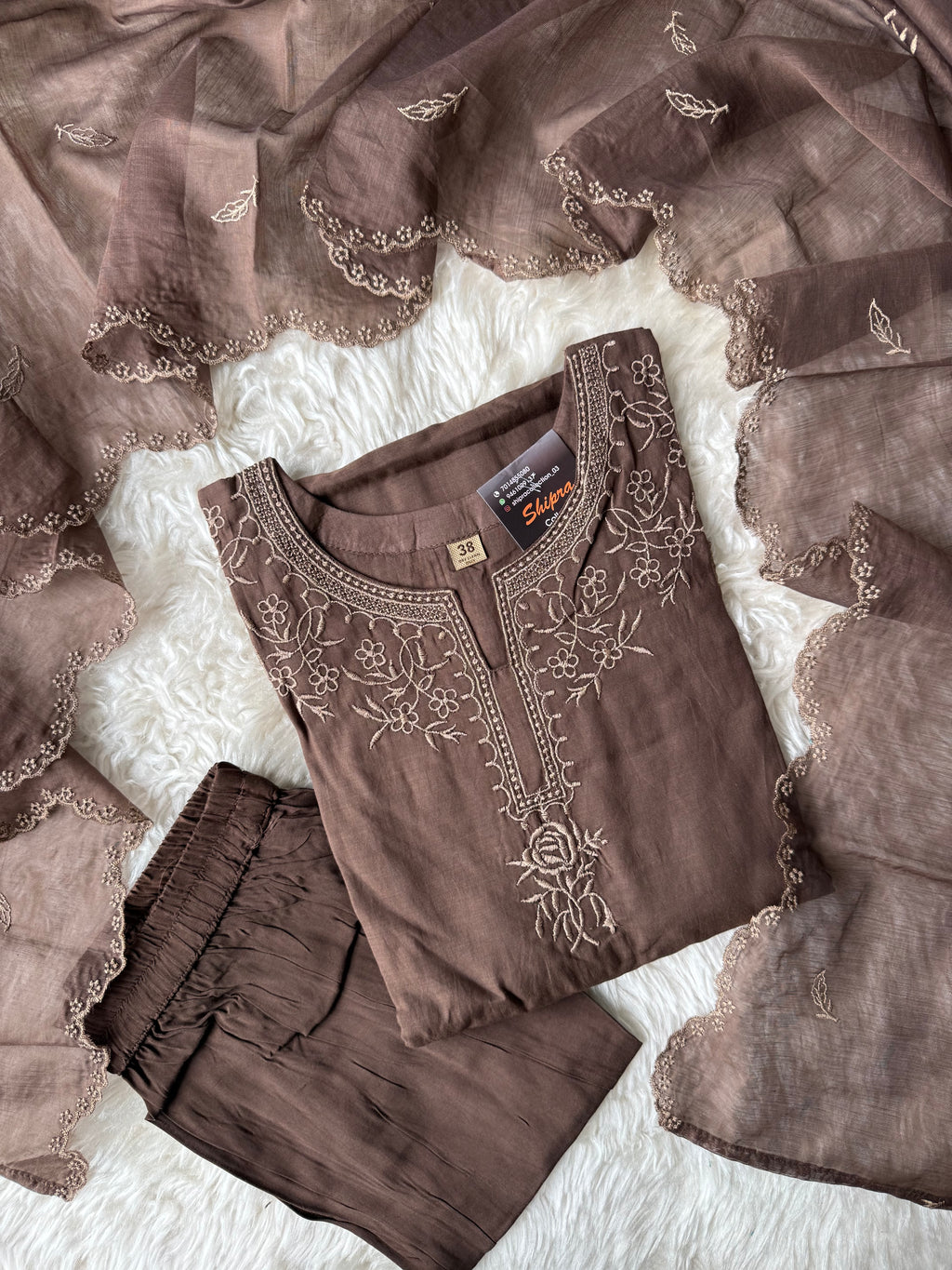 Mul Chanderi Kurti Pant Dupatta Set