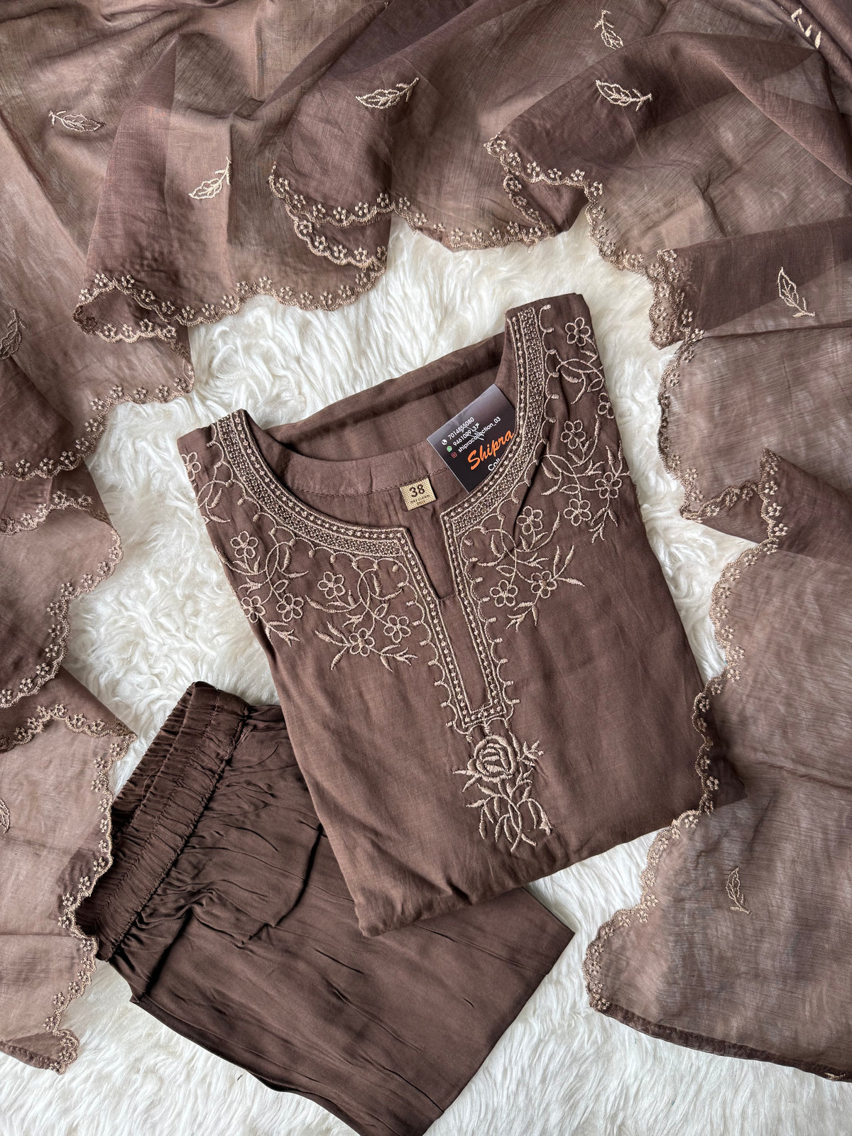 Mul Chanderi Kurti Pant Dupatta Set