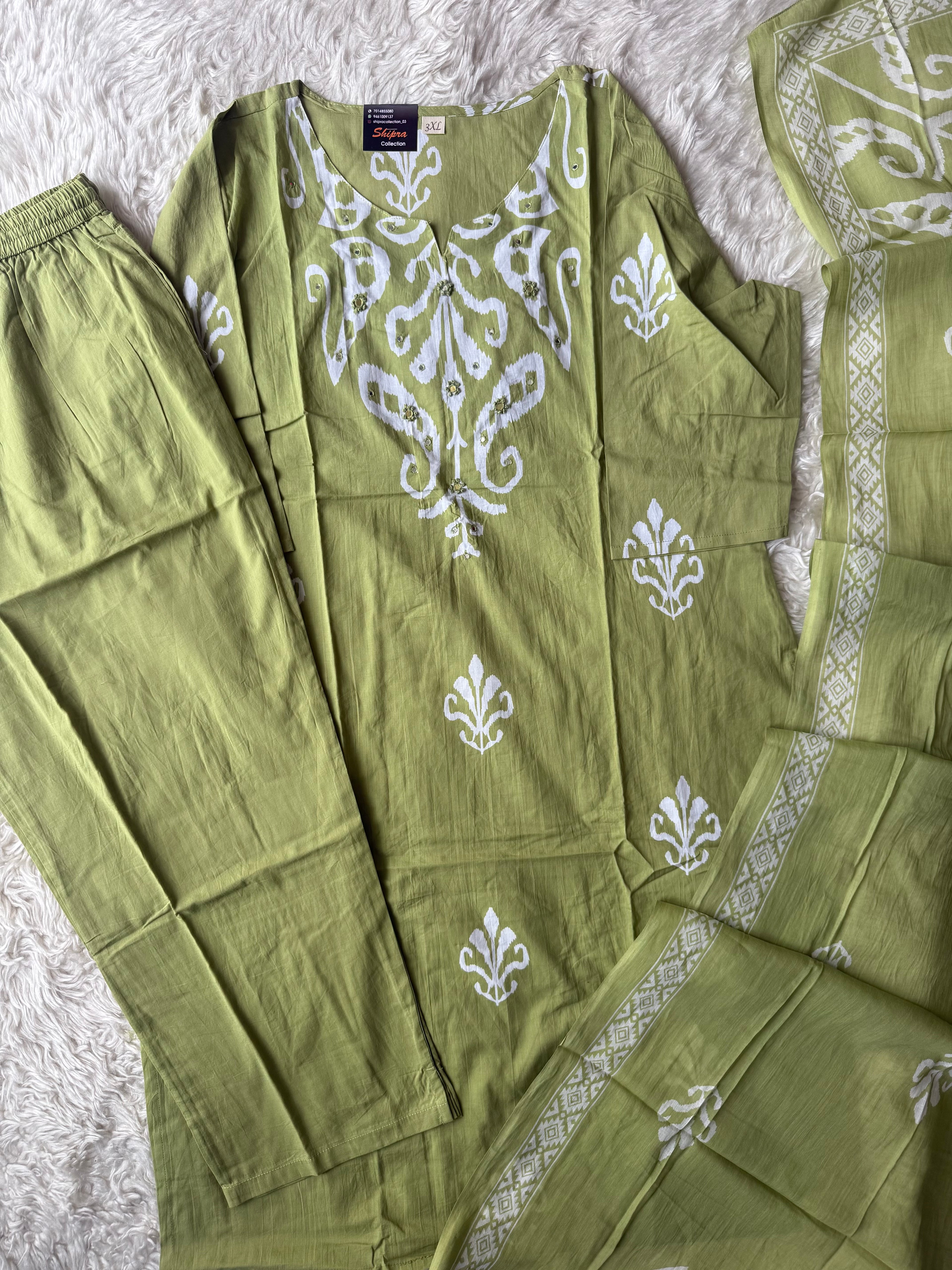 Premium Cotton Kurti Pant Dupatta Set
