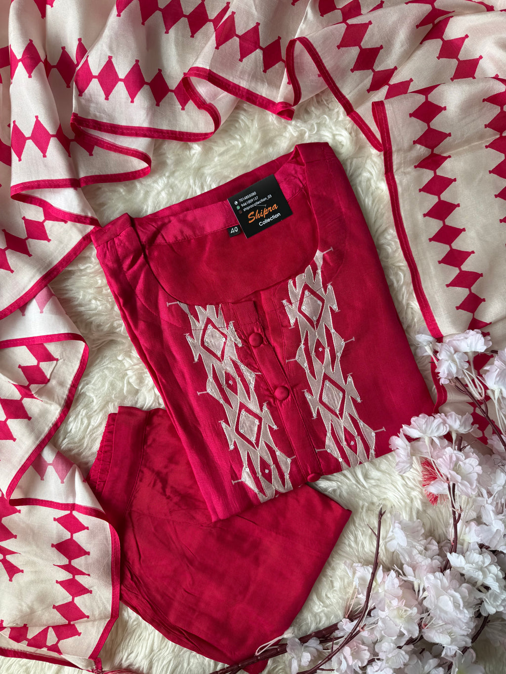 Butter Silk Kurti Pant Dupatta Set
