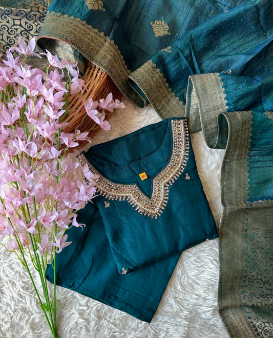 Steal Deal 🚨 Pure Silk Kurti Pant Dupatta Set