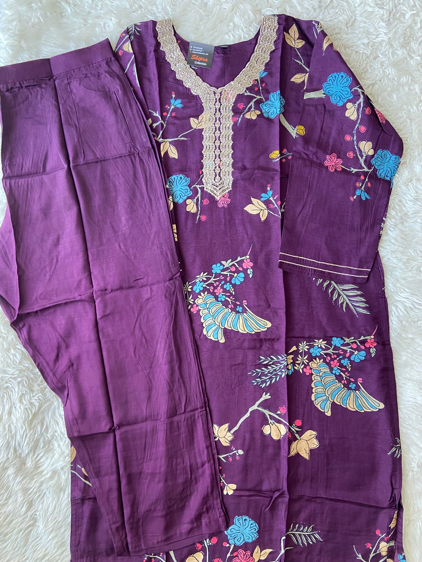 Plus Size Russian Silk Kurti Pant Dupatta Set