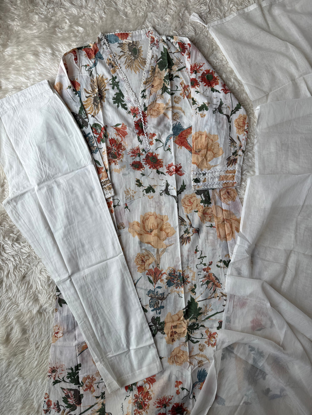 Premium Cotton Aline Kurti Pant Dupatta Set