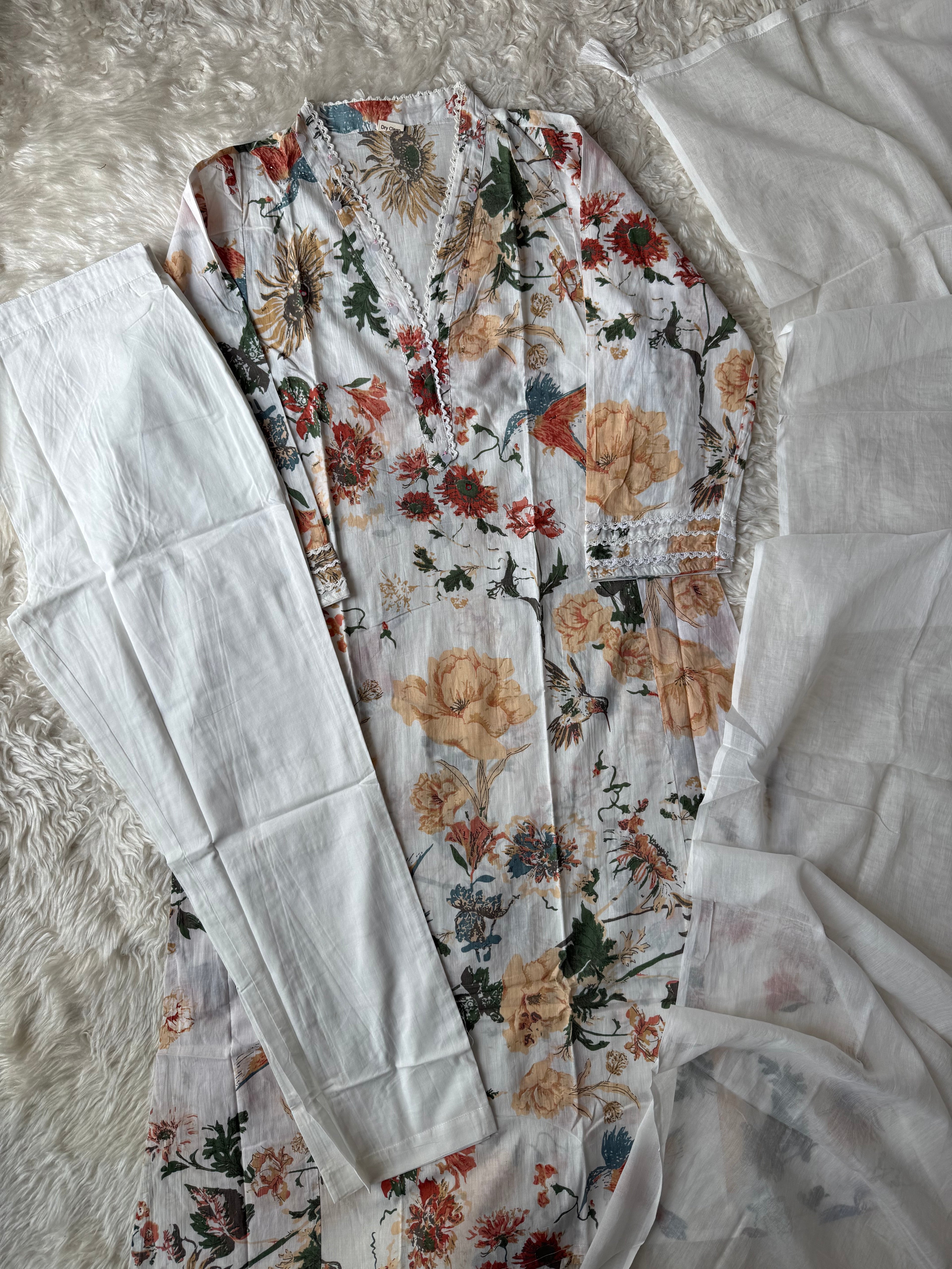 Premium Cotton Aline Kurti Pant Dupatta Set