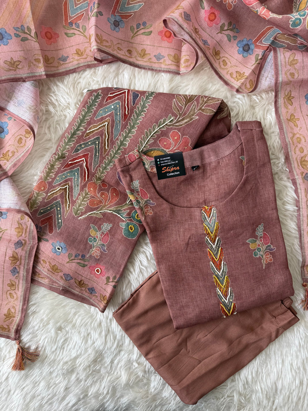 Linen Kurti Pant Dupatta Set