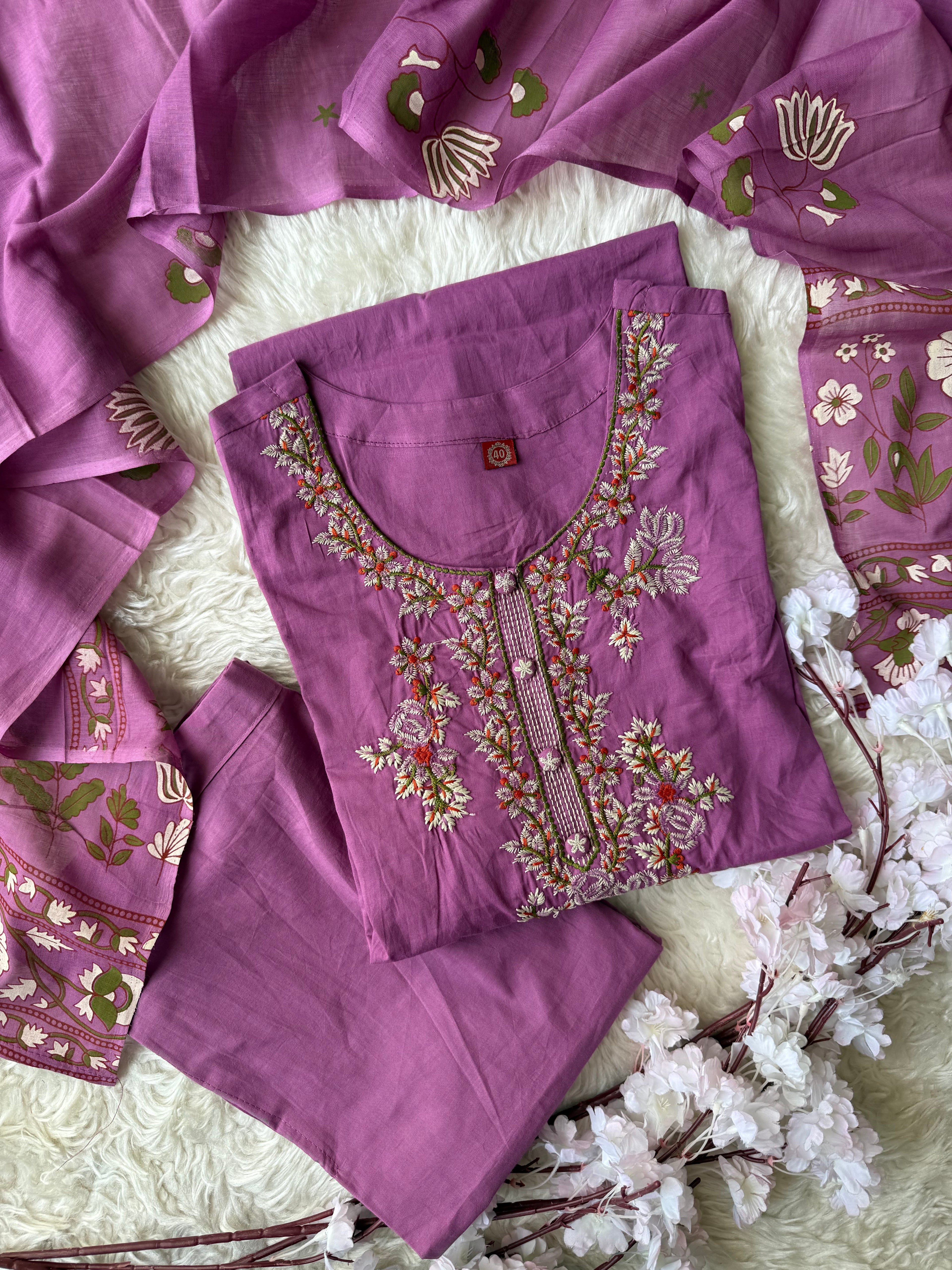 Pure Cotton Kurti Pant Dupatta Set