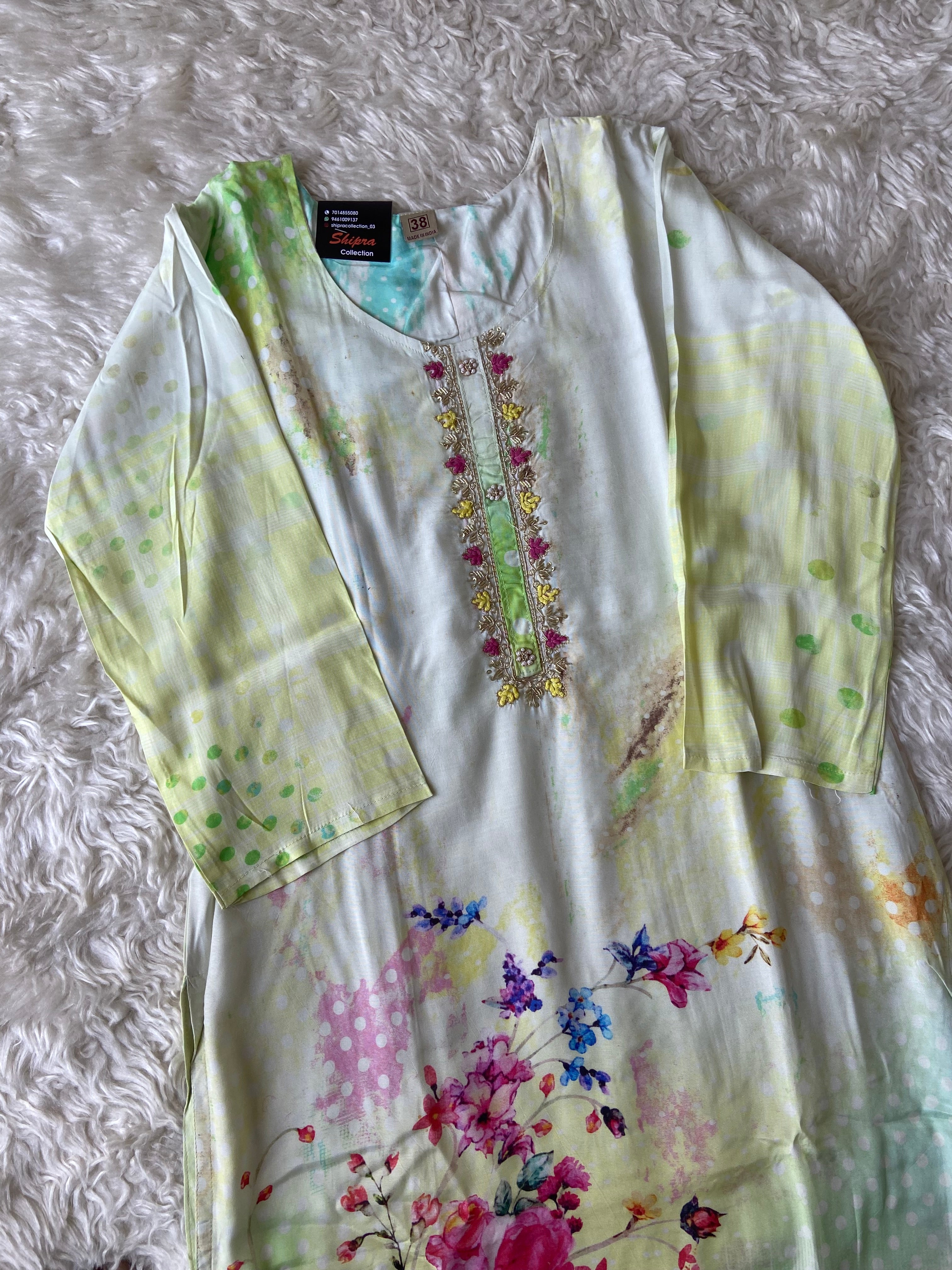 Pure Muslin Silk Kurti Pant Dupatta Set