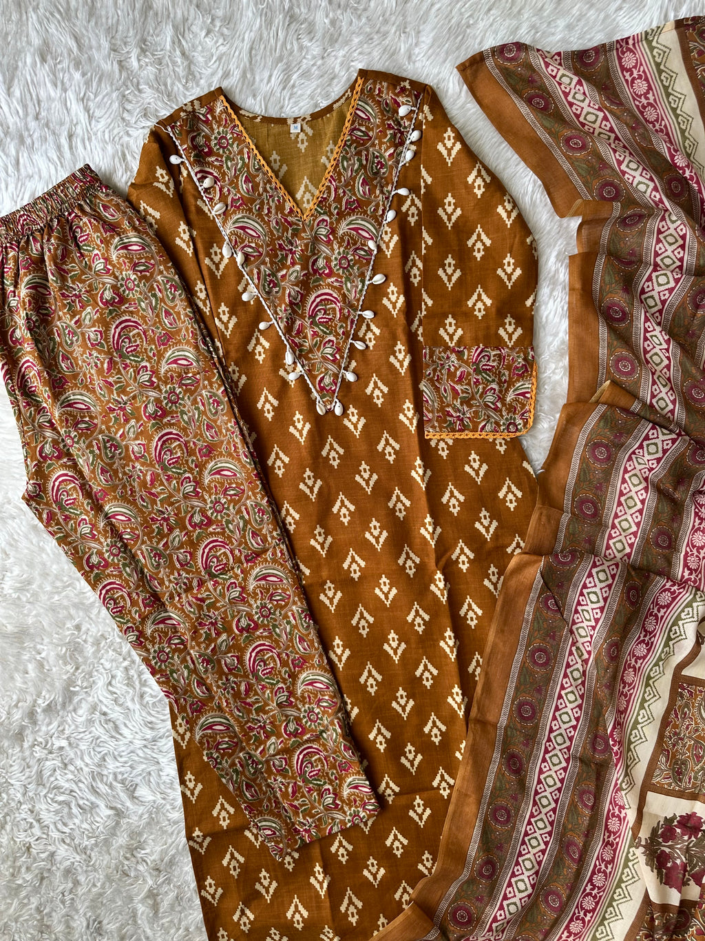 Spun Cotton Kurti Pant Dupatta Set