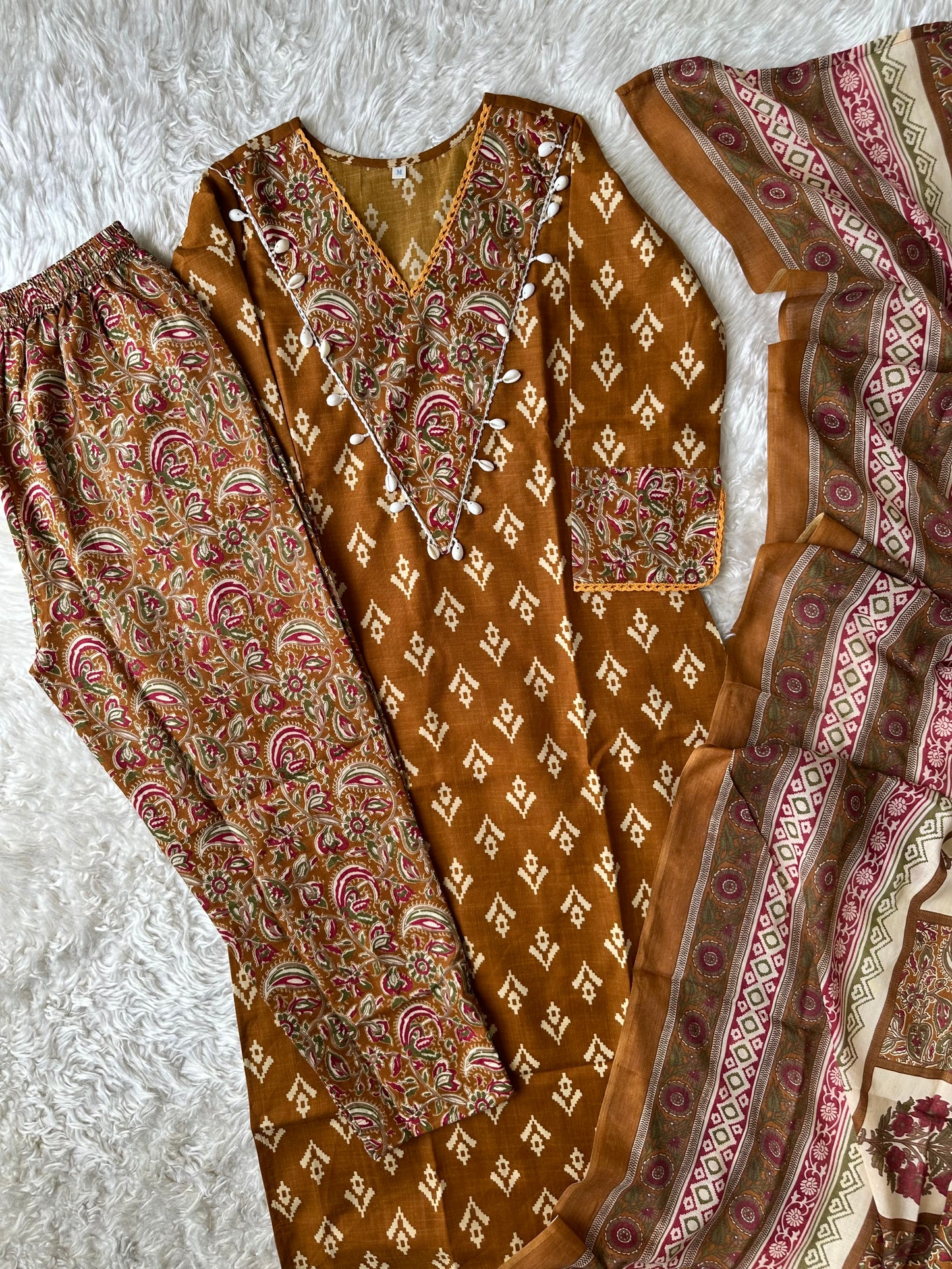 Spun Cotton Kurti Pant Dupatta Set