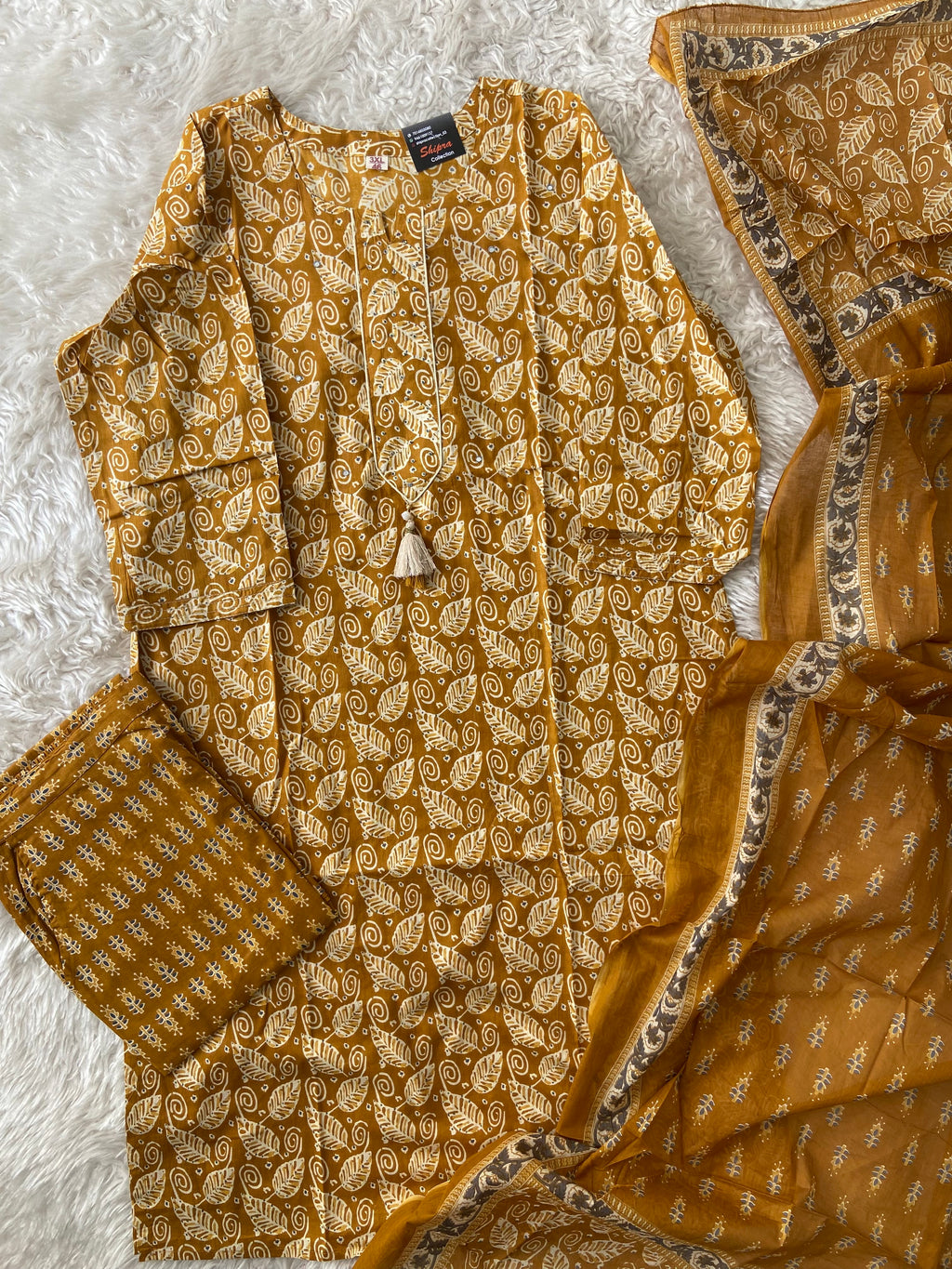 Pure Cotton Kurti Pant Dupatta Set
