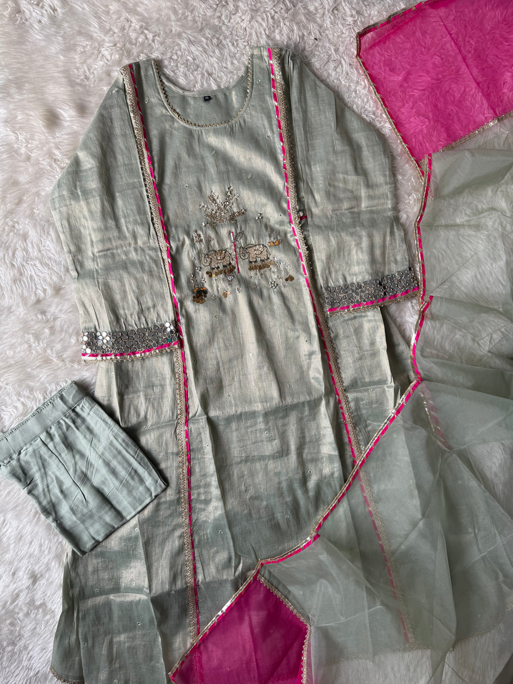 Tissue Shimmer Kurti Pant Dupatta Set