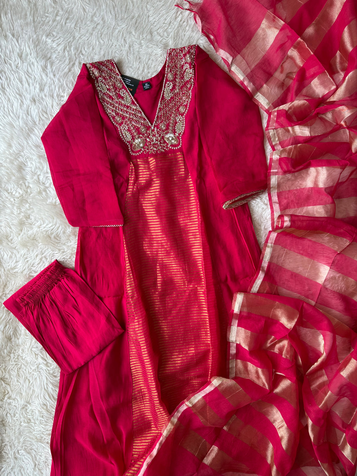 Pure Muslin Silk Kurti Pant Dupatta Set