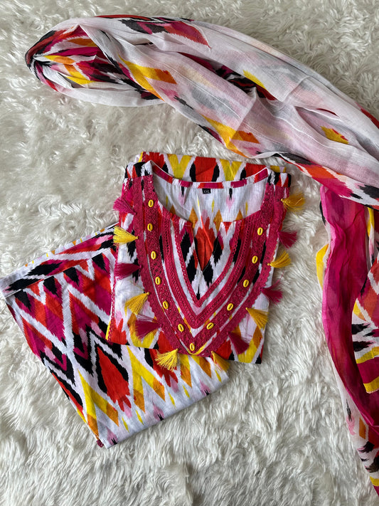 Budget Friendly Flare Kurti Pant Dupatta Set