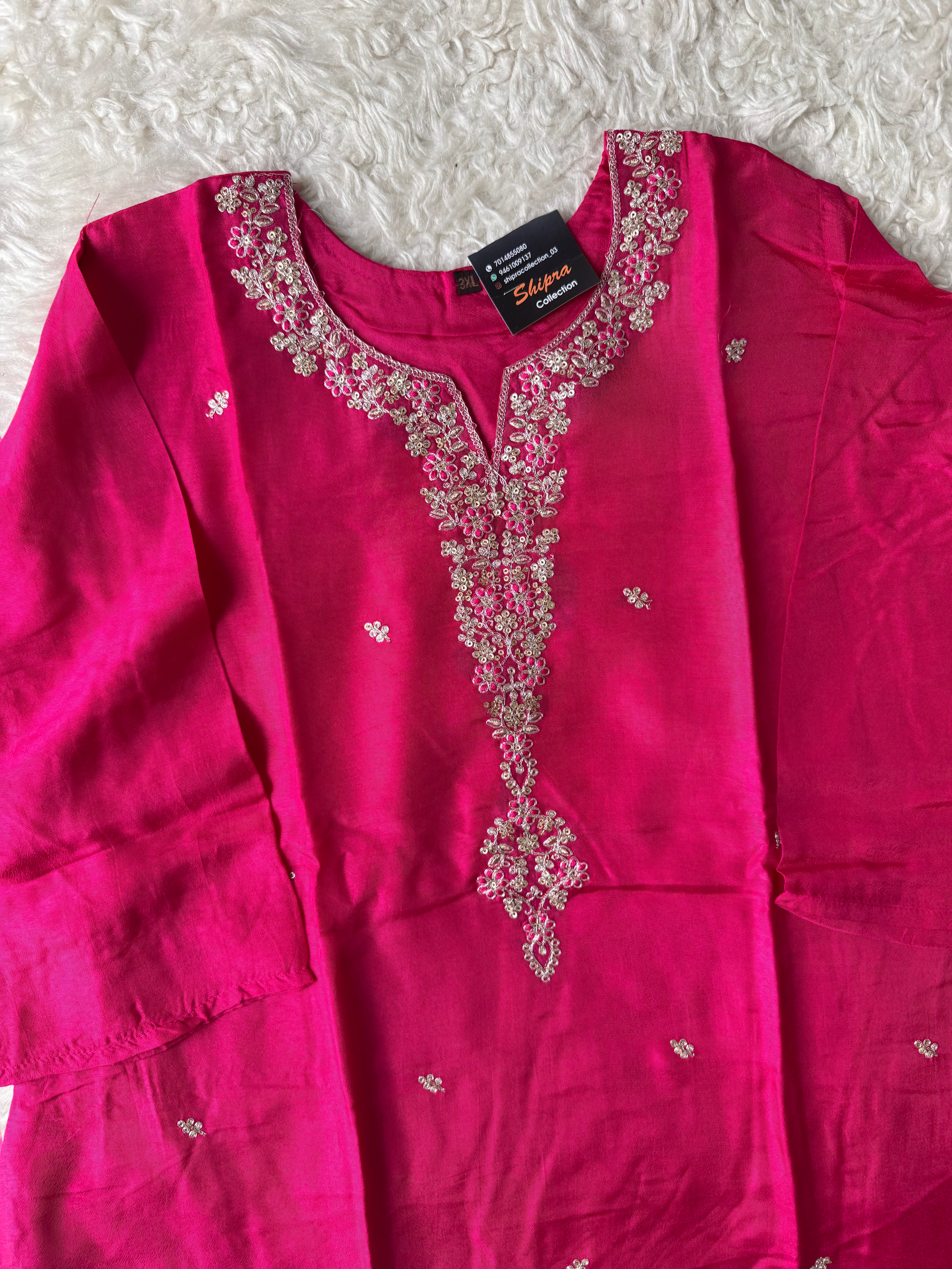 “Plus Size” Russian Silk Kurti Plazo Dupatta Set