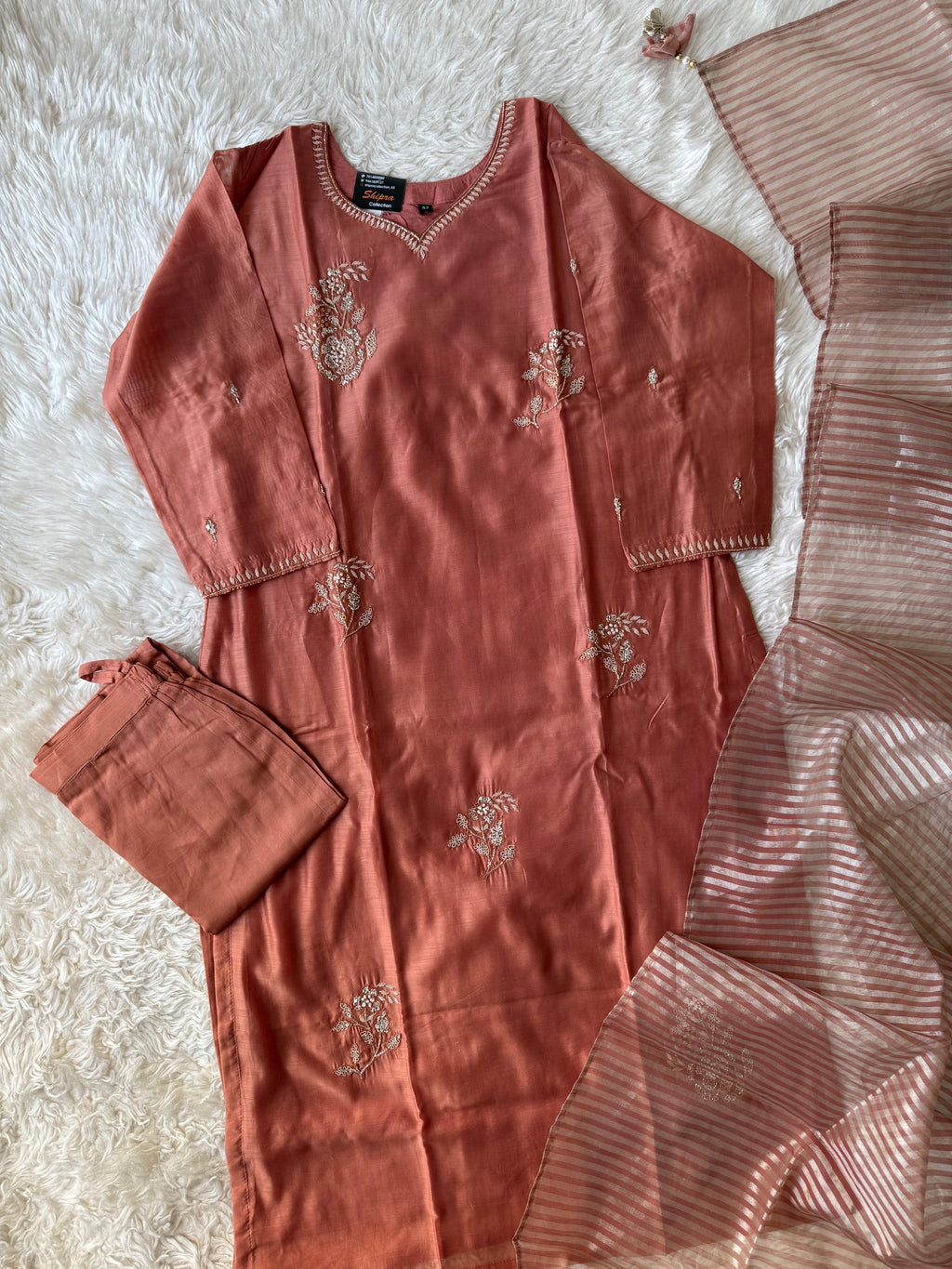 Pure Chanderi Silk Kurti Pant Dupatta Set