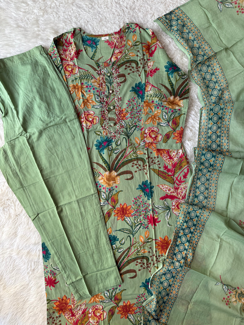 Breathable Cotton Kurti Pant Cotton Dupatta Set