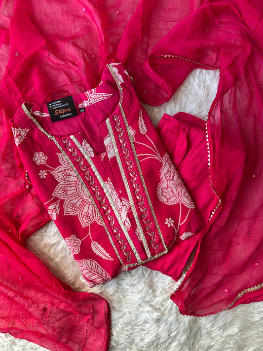 Stock Clearance 🚨
 Chinon Kurti Pant Dupatta Set