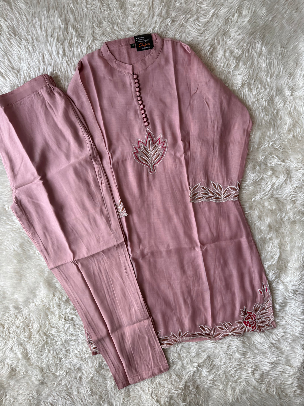 Mul Chanderi Aplique work Co-ord Set