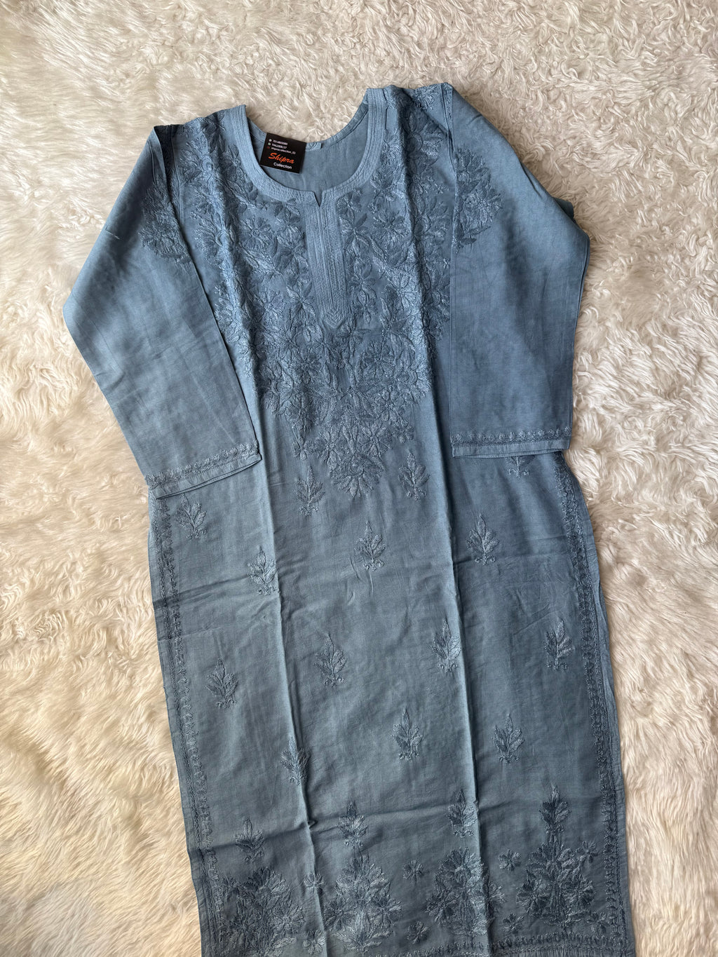 Chanderi Silk Chikankari Kurti Pant Dupatta Set