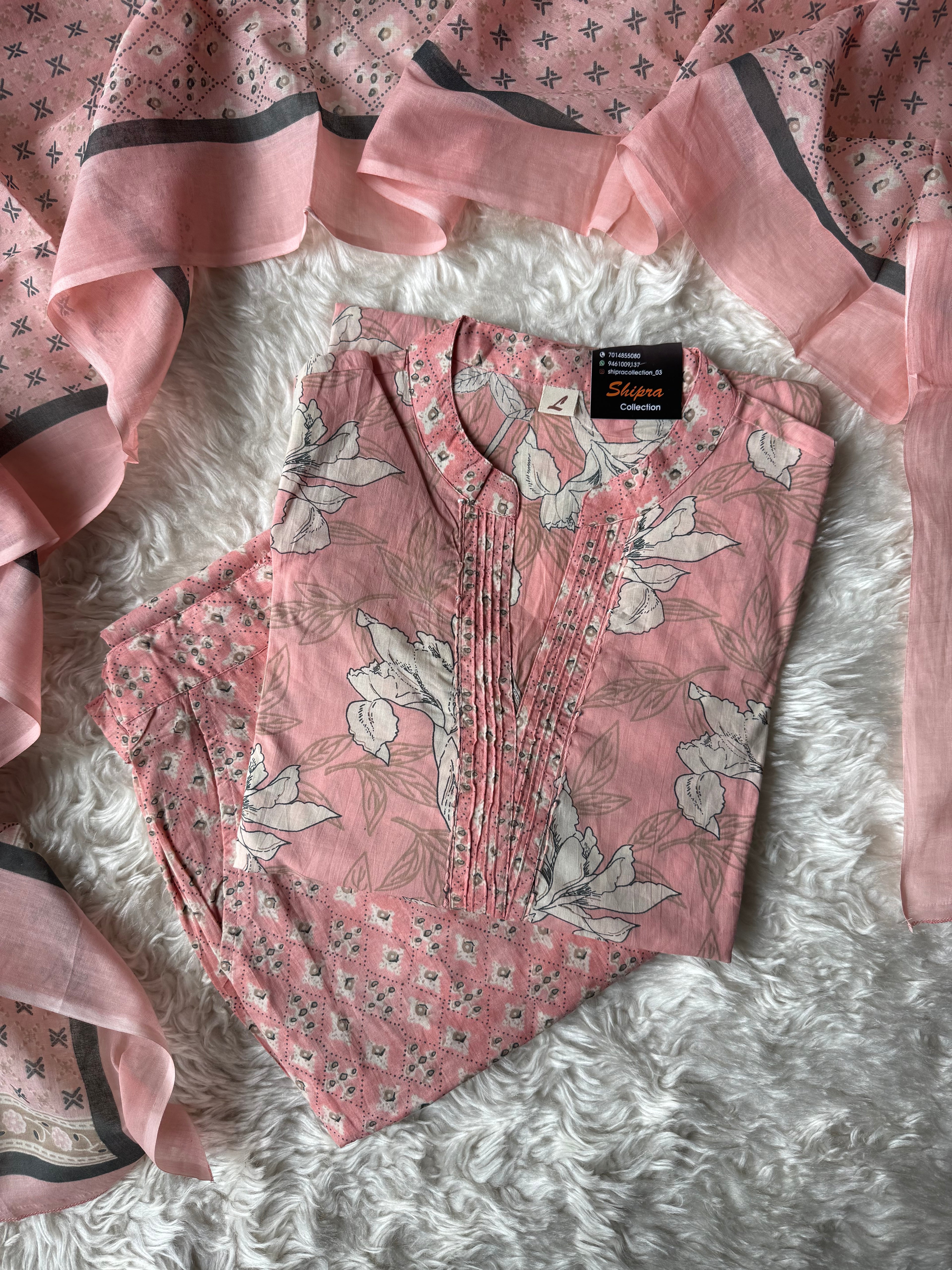 Pure Cotton Kurti Pant Dupatta Set