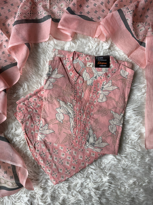 Pure Cotton Kurti Pant Dupatta Set