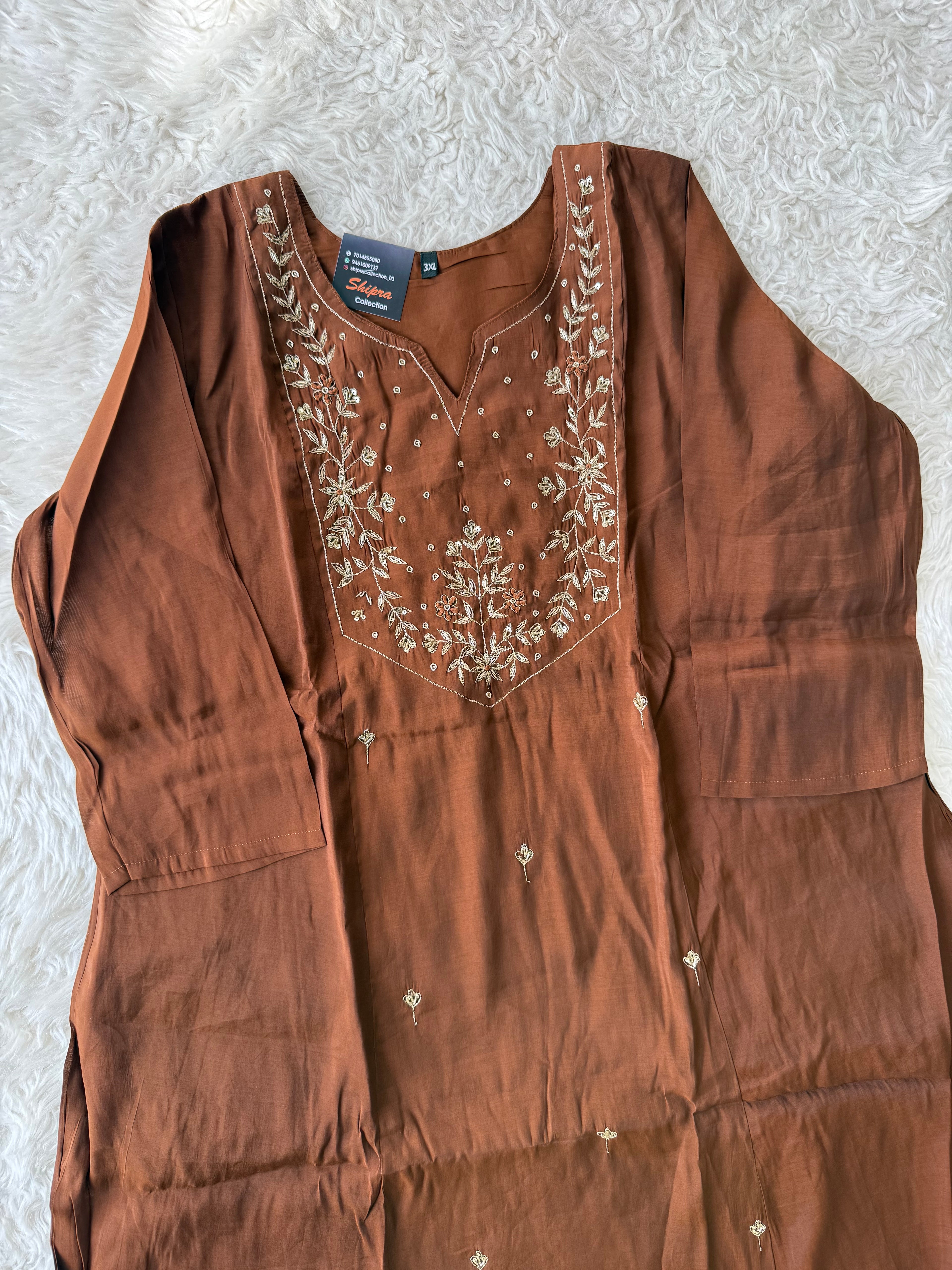 “ Plus Size” Muslin Silk Kurti Pant Dupatta Set
