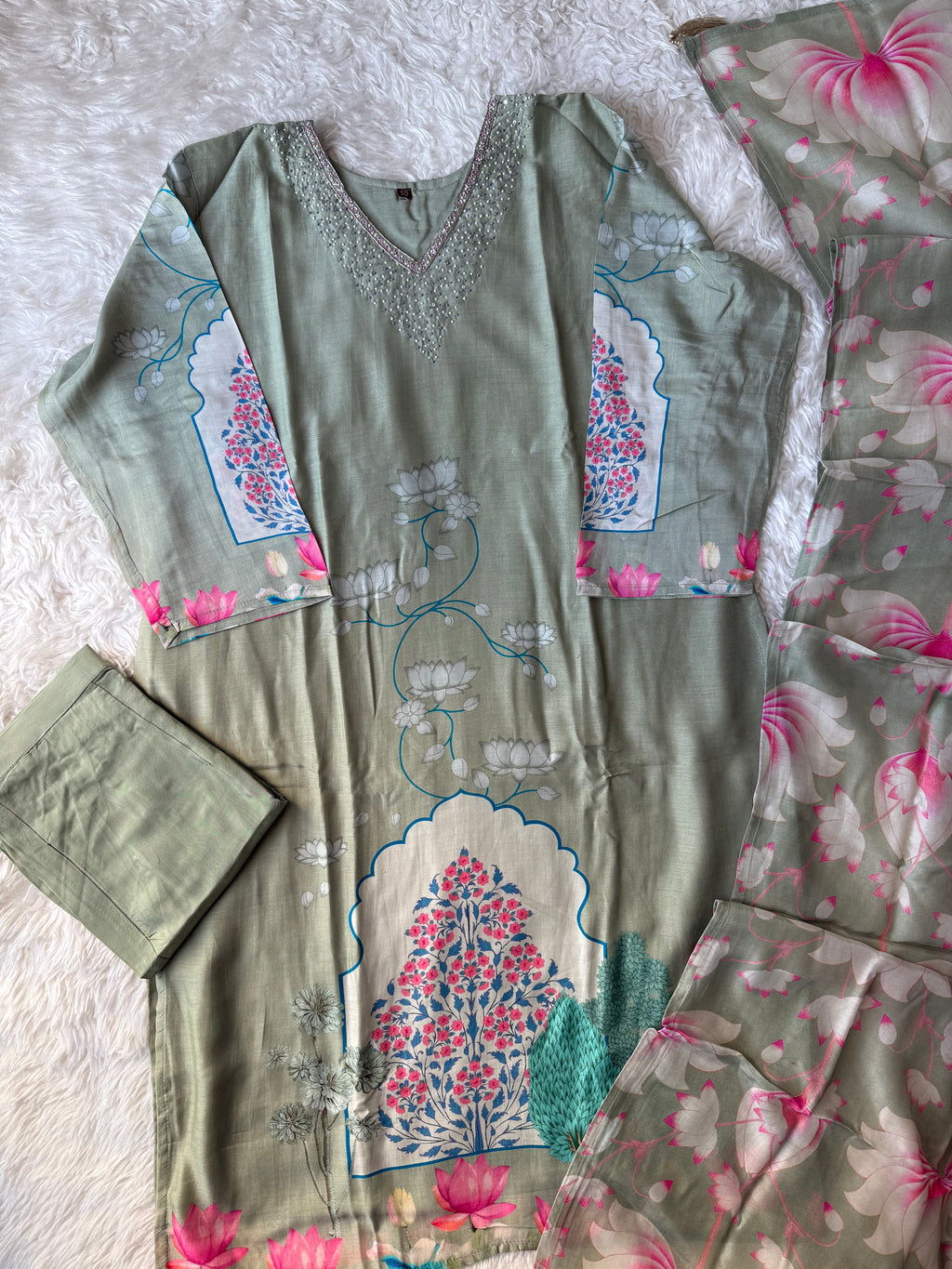 “Plus Size” Russian Silk Kurti Pant Dupatta Set