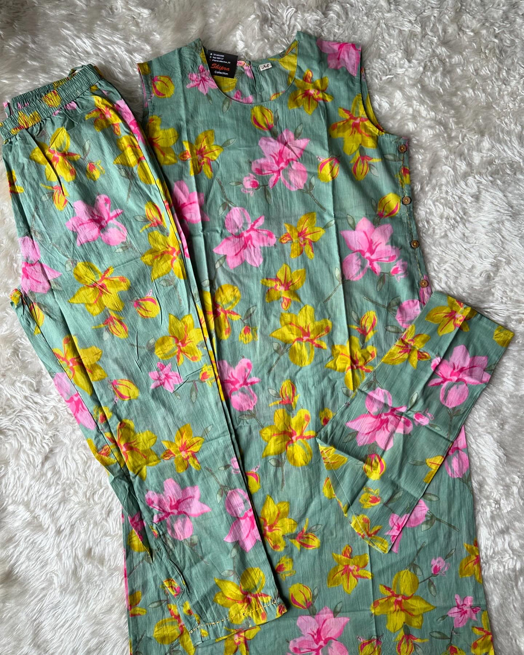Pure Cotton Sleeveless Kurti Pant Set