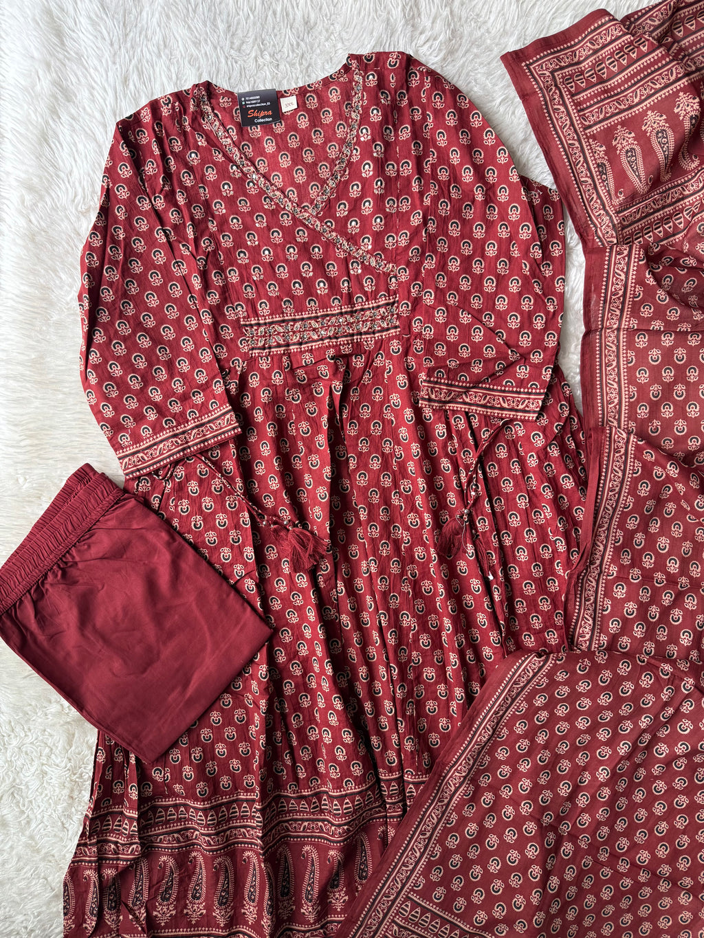 Premium Cotton FLARE Kurti Pant Dupatta Set